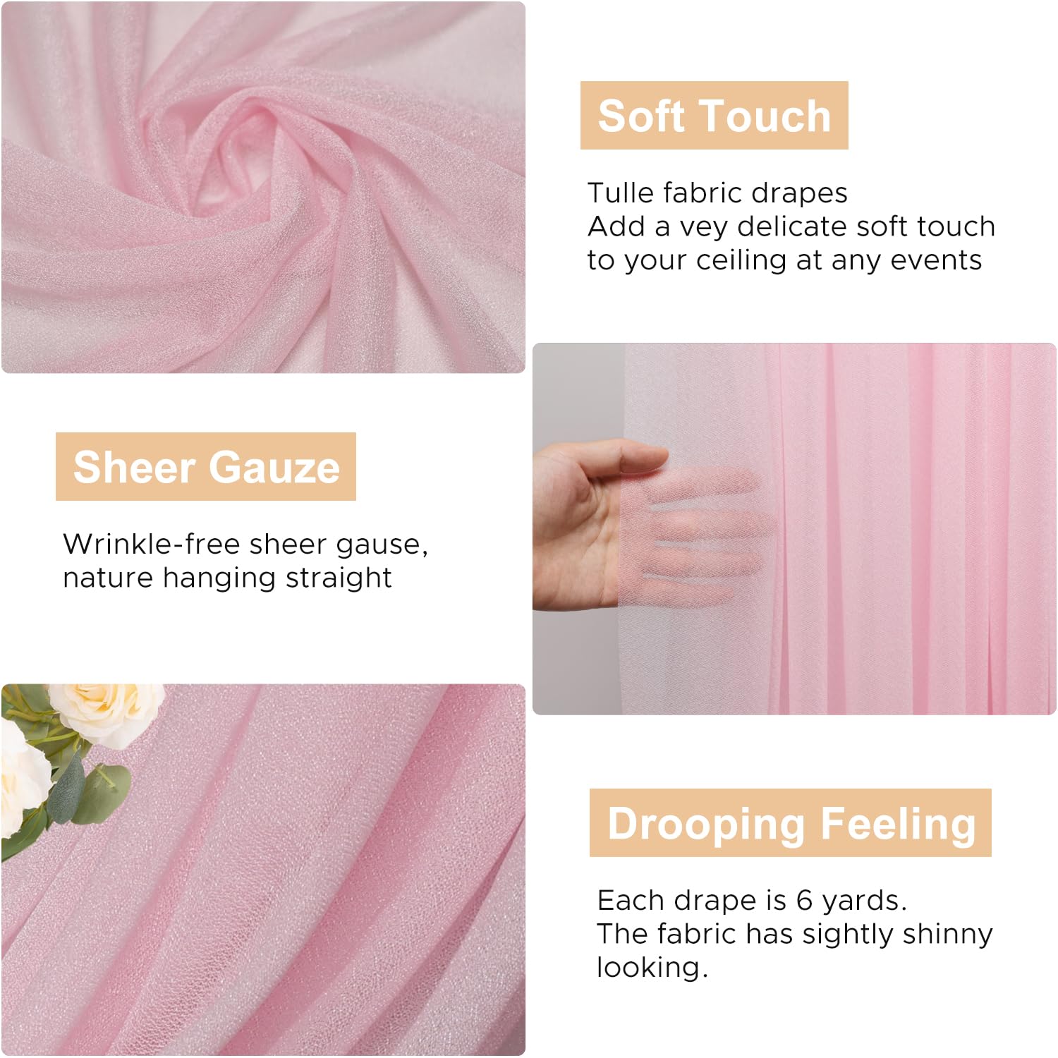 Wokceer Wedding Arch Draping Fabric 6 Panels 28.7 X 20Ft Blush Pink Drapes Sheer Fabric Backdrop Arch Draping Fabric For Wedding