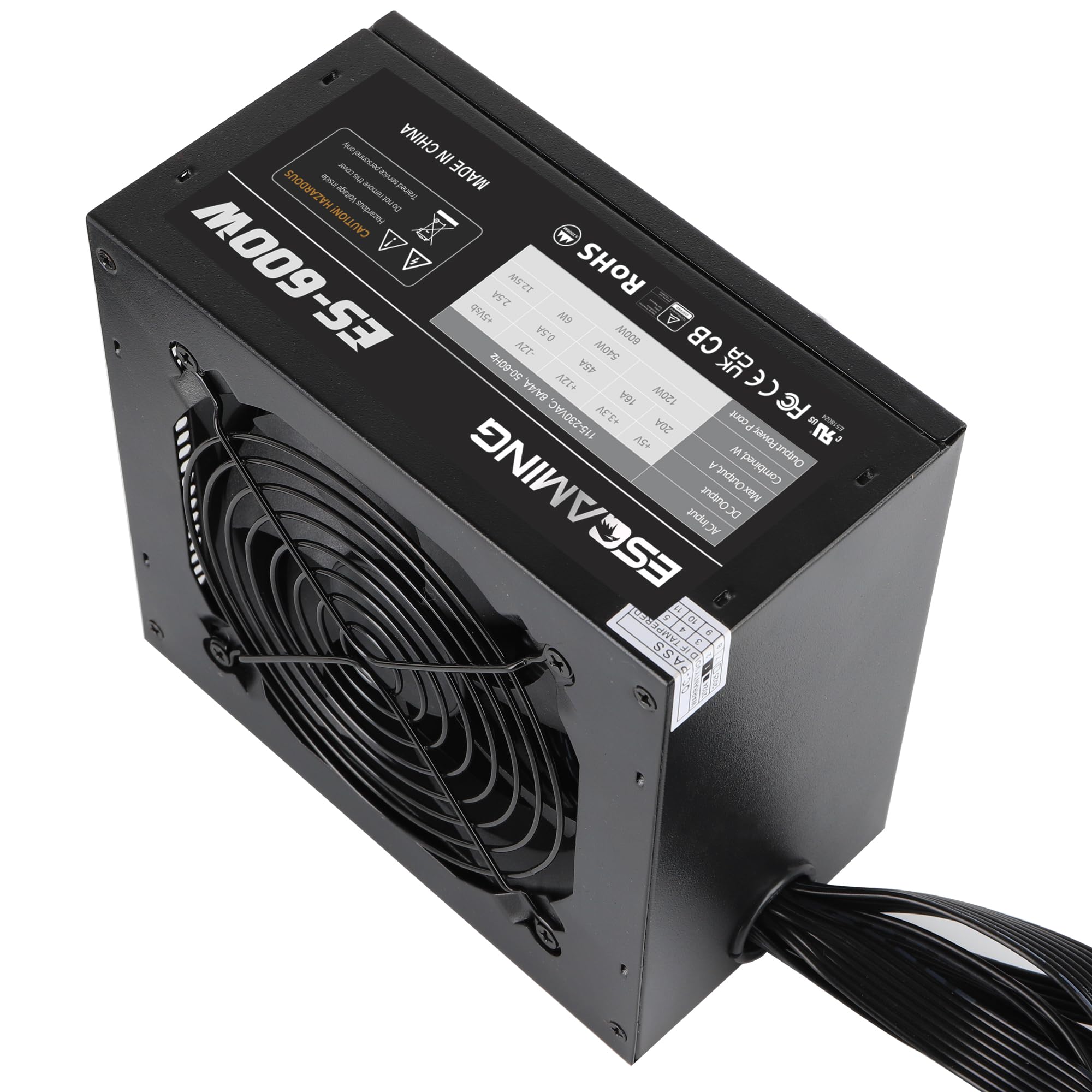 Esgaming 600W Atx Power Supply With Auto Thermally Controlled 120Mm Fan Atx Gaming Power Supply Psu
