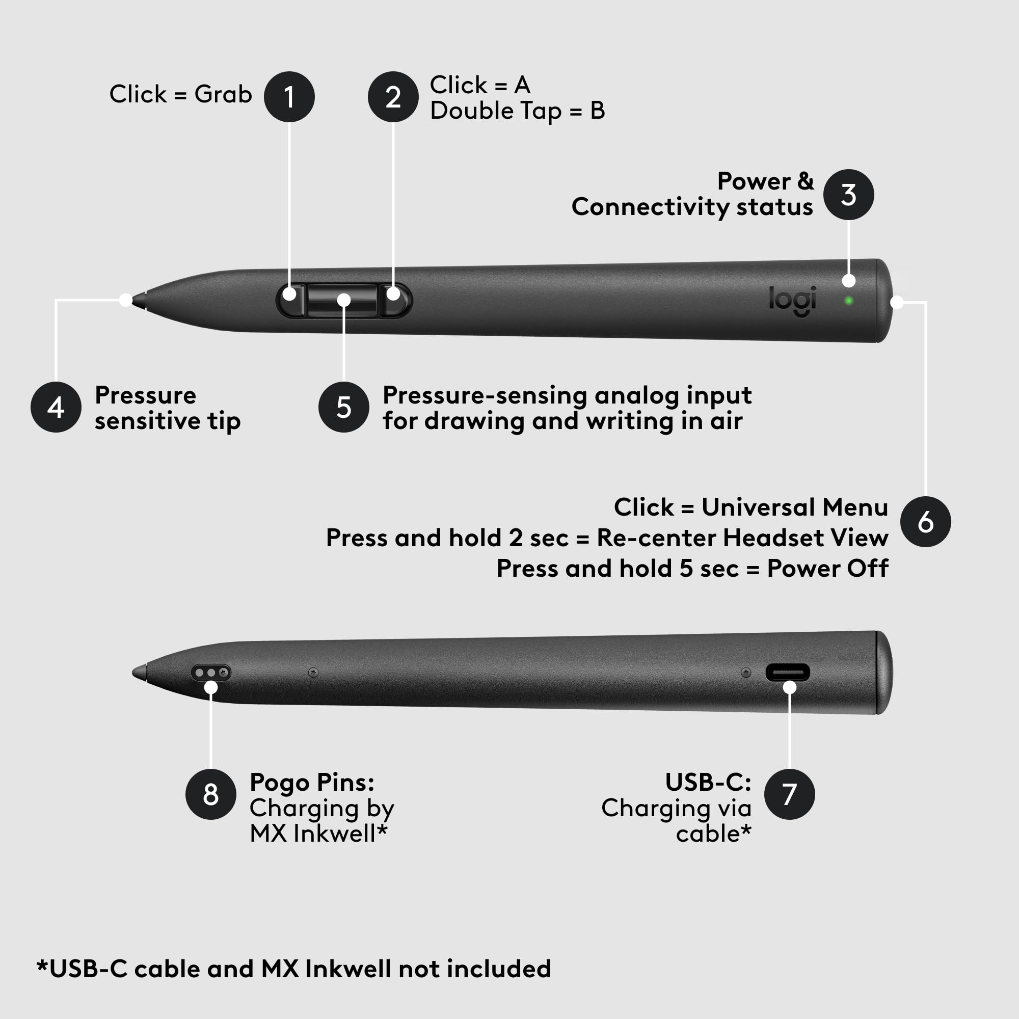 Logitech Mx Ink Mixed-Reality (Mr) Stylus, Wireless Pen Controller, High Precision And Pressure Sensitive, Transforming Ideas In