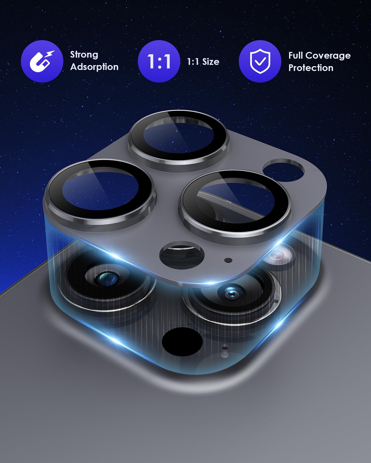 Kanosan For Iphone 16 Pro/Iphone 14 Pro/Iphone 14 Pro Max/Iphone 16 Pro Max Camera Lens Protector [Full Coverage Metal] 9H Tempe