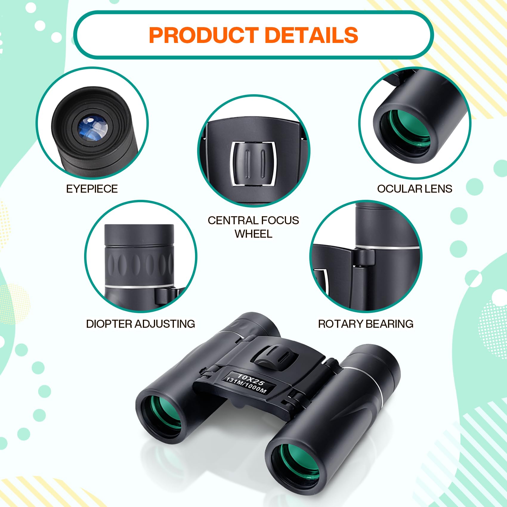 Midoo 2 Pack 10X25 Binoculars For Adults And Kids,Small Compact Binoculars With Clear Low Light Version For Bird Watching, Light