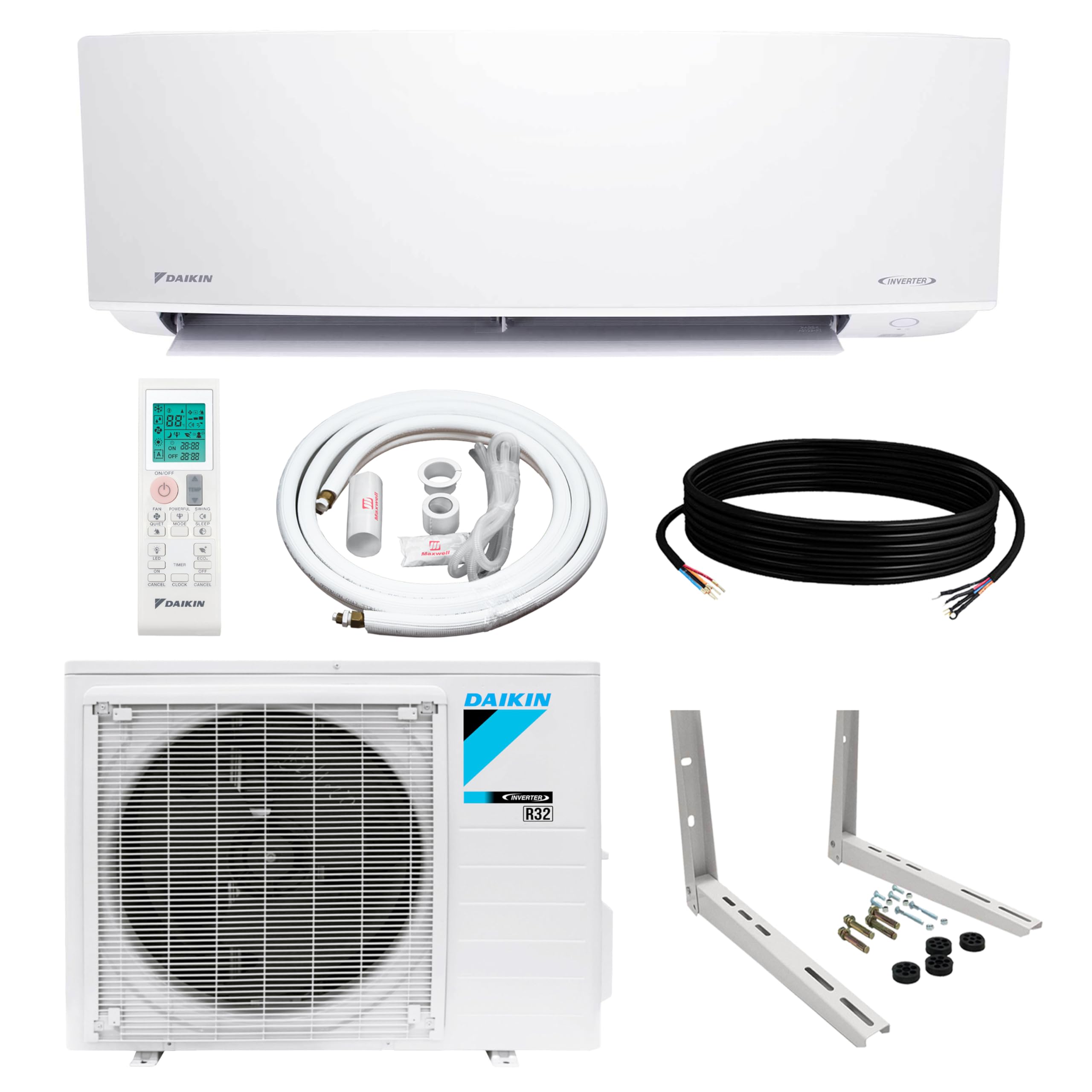 Daikin 24,000 Btu 18 Seer2 Entra R32 Series Ductless Mini Split Heat Pump System W/ Maxwell All Inclusive 15 Installation Kit An