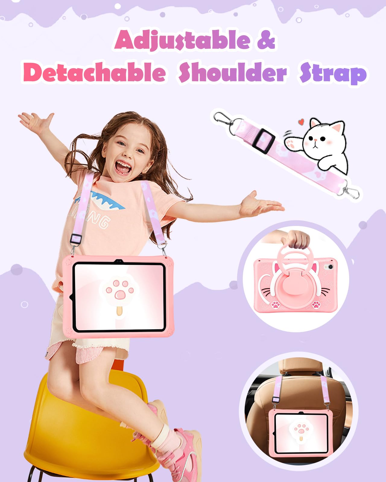 Wazzasoft For Samsung Galaxy Tab S9 Case 11    Case Girls Cute Cat Kawaii Cover Girly 3D Cartoon Women Kitten With Rotating Hand