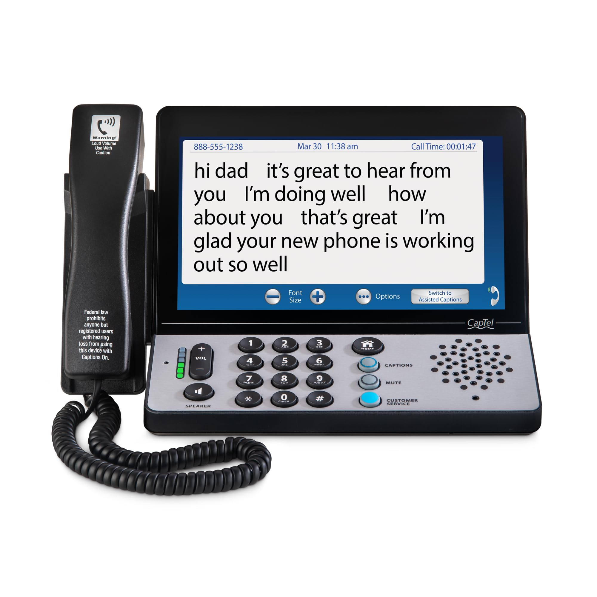 Hamilton CapTel 2400iSPNBT Captioned Telephone, Hearing Impaired Phones, Volume Control with up to 40dB Amplification Gain, Larg