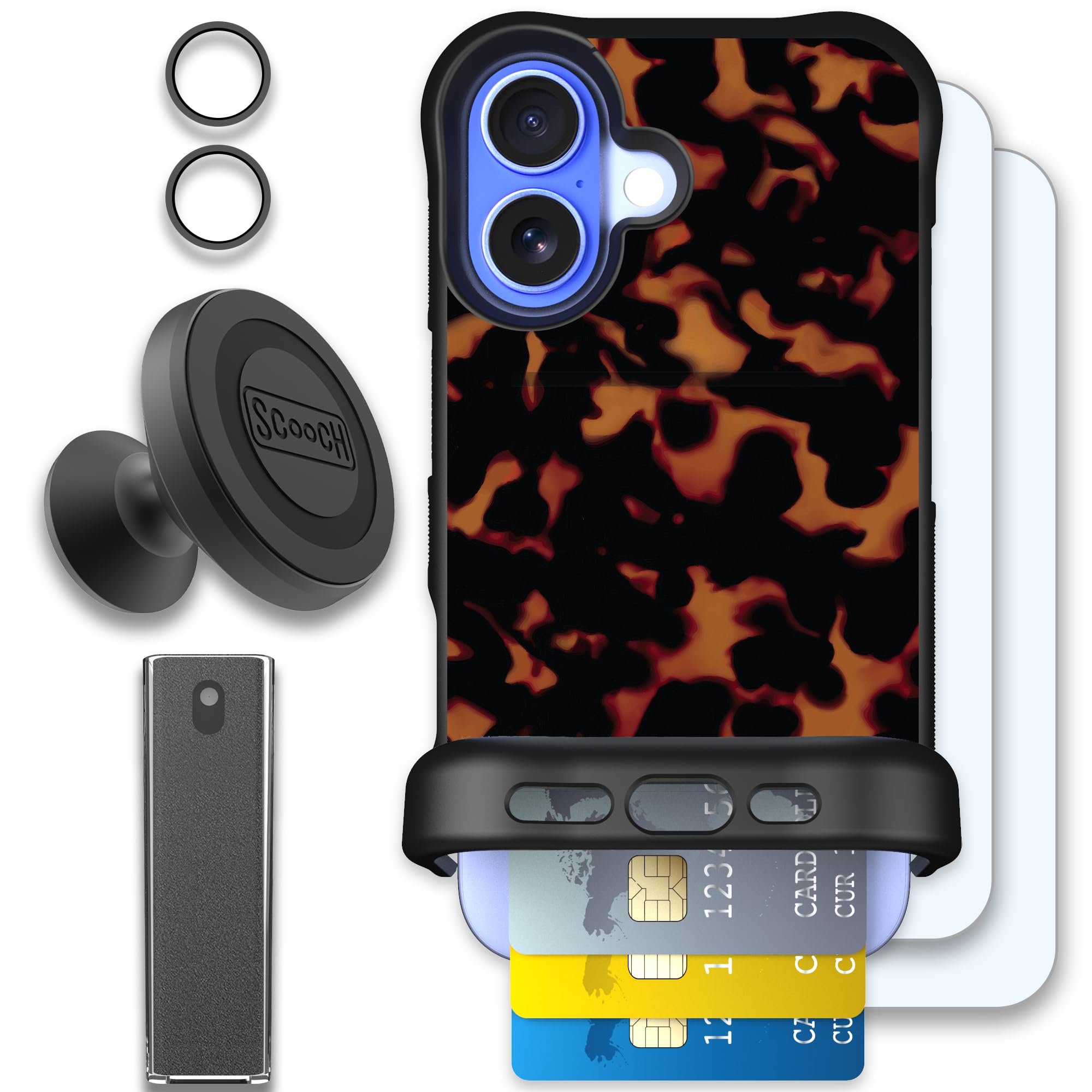 Scooch Wingmate for iPhone 16 [Defender Bundle] with 2 Tempered Glass Screen Protectors, Camera Lens Protector, Wingmount, Tech 