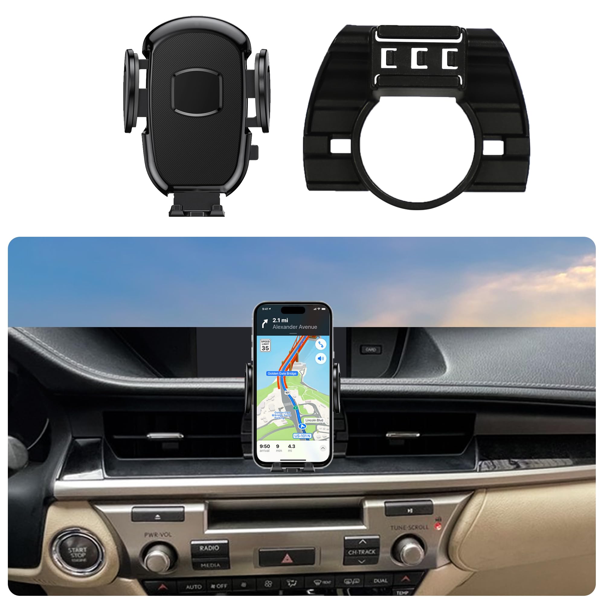 Djxcar Car Phone Holder Mount Fit For Lexus Lexus Es 300H / Es 350 2013-2018 Accessories, Compatible With Clock Dial For Vents,T