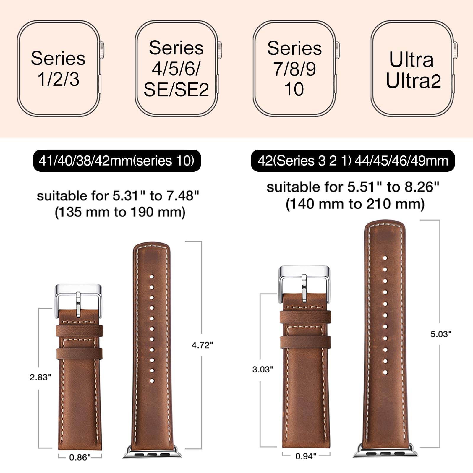 Sunfwr Leather Bands Compatible With Apple Watch Band 49Mm 45Mm 44Mm 42Mm For Men Women, Top Grain Genuine Leather Replacement S