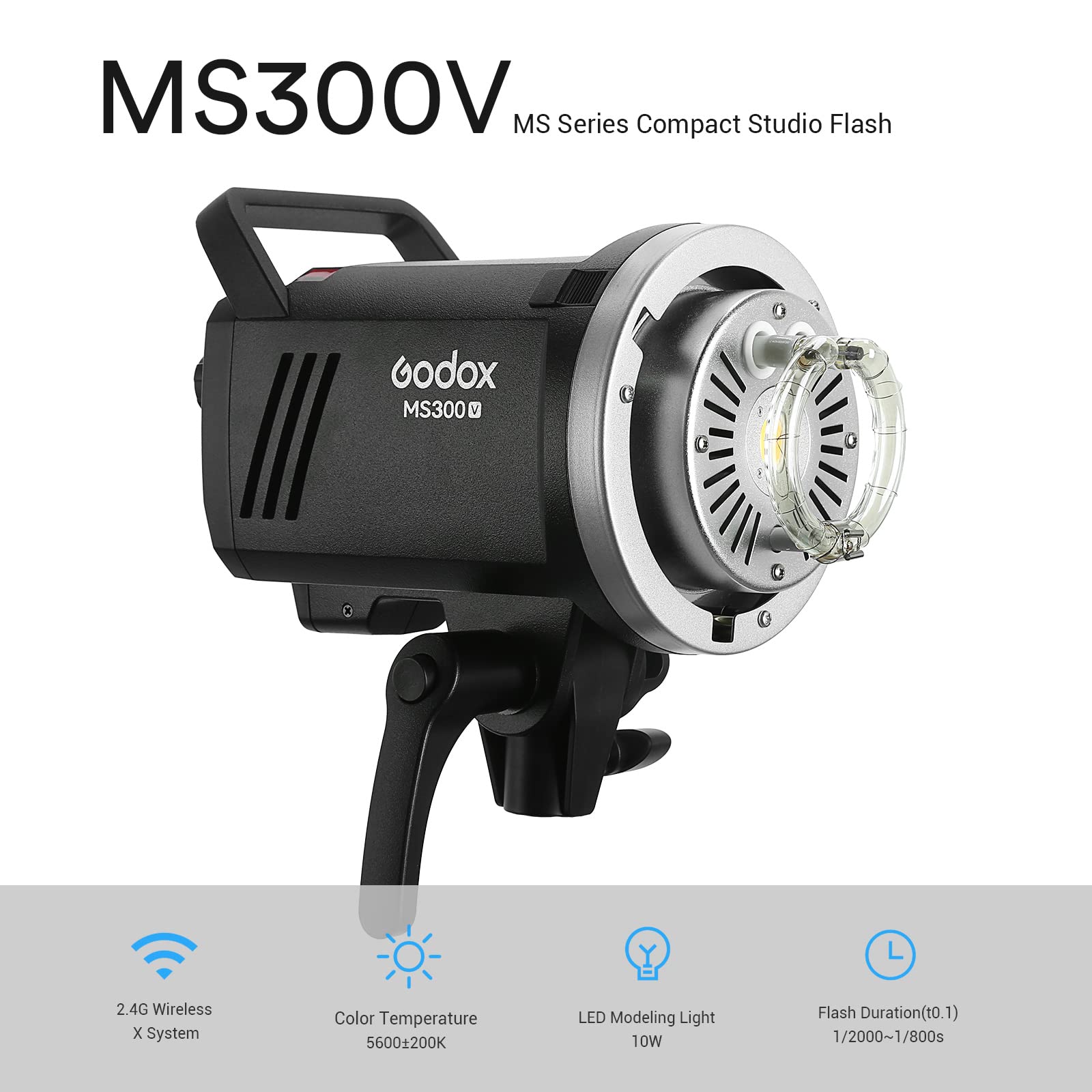 Godox Ms300 V Studio Flash (New Update Version Of Ms300), Compact 300W 2.4G Wireless X System Gn58 5600K Monolight With Bowens M