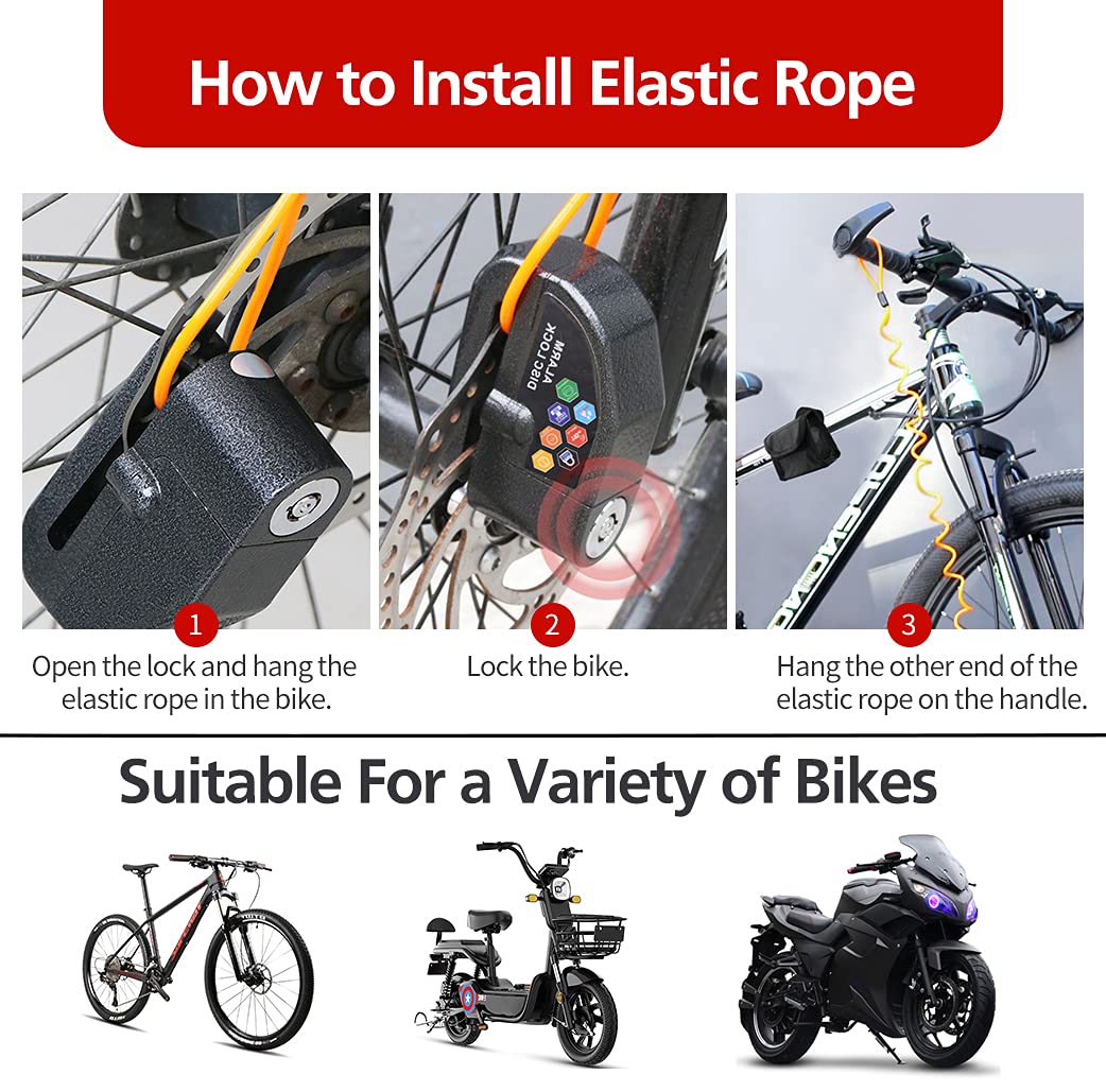 Alarm Disc Lock Set, 2Pcs Brake Lock, Anti Theft Waterproof 110 Db 7Mm Pin 5Ft Reminder Cable For Motorcycles Bike Scooter Carry