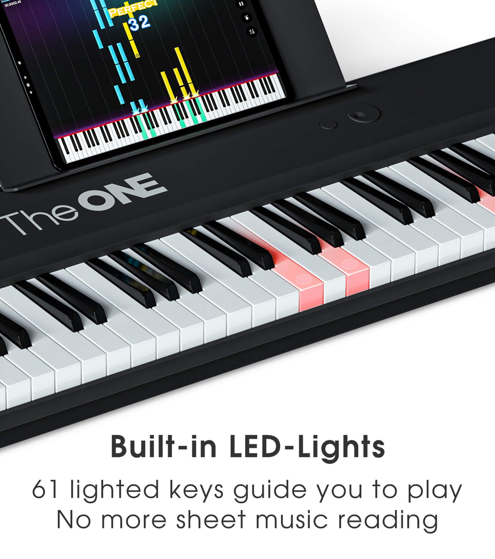 The One Smart Keyboard Color 61 Lighted Keys Piano Keyboard, Electric Piano For Beginners With 256 Tones, 64 Polyphony, Built-In