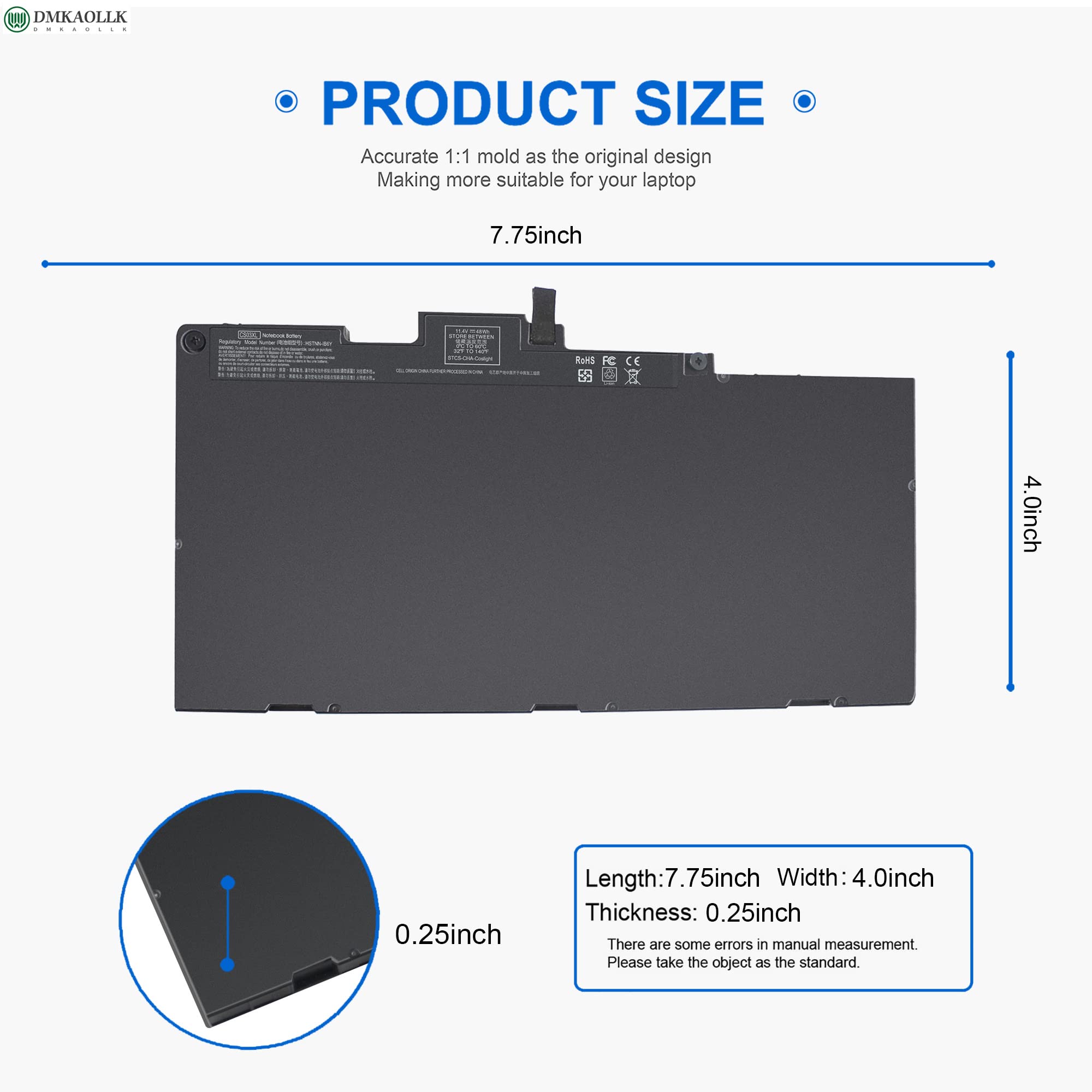 DMKAOLLK CS03XL Laptop Battery for HP EliteBook 840 850 755 745 G3 G4 ZBook 15u G3 G4 Series Li-polymer 4-cell Black