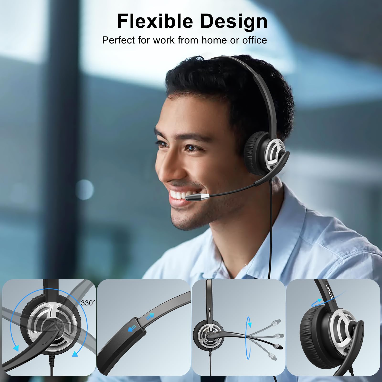 Wired Usb Headset With Noise Cancelling Microphone, Usb A Computer Headphones With Microphone For Pc Laptop, For Softphones,Offi