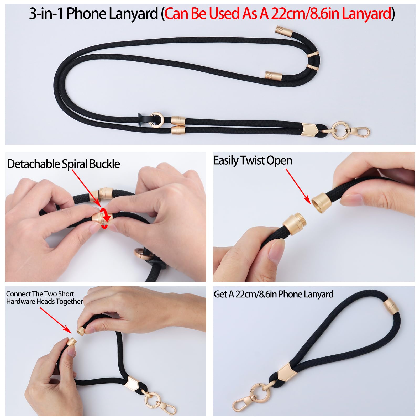 Yiflin 3-In-1 Phone Lanyard,Adjustable Phone Strap Crossbody With Phone Tether Tab, Neck&Wrist Strap In 1 Compatible With Most S