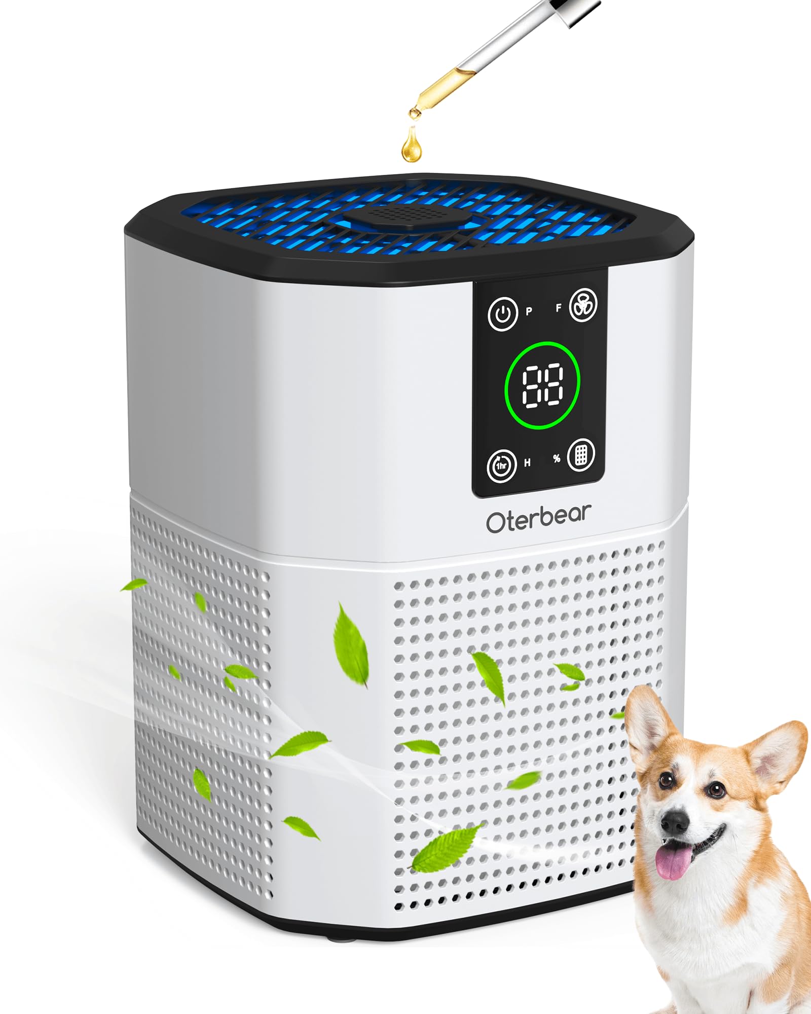 Air Purifiers for Home Bedroom Pets, Oterbear Small Air Purifier with Sleep Mode, Aroma Function, Ambient Light, H13 True HEPA A