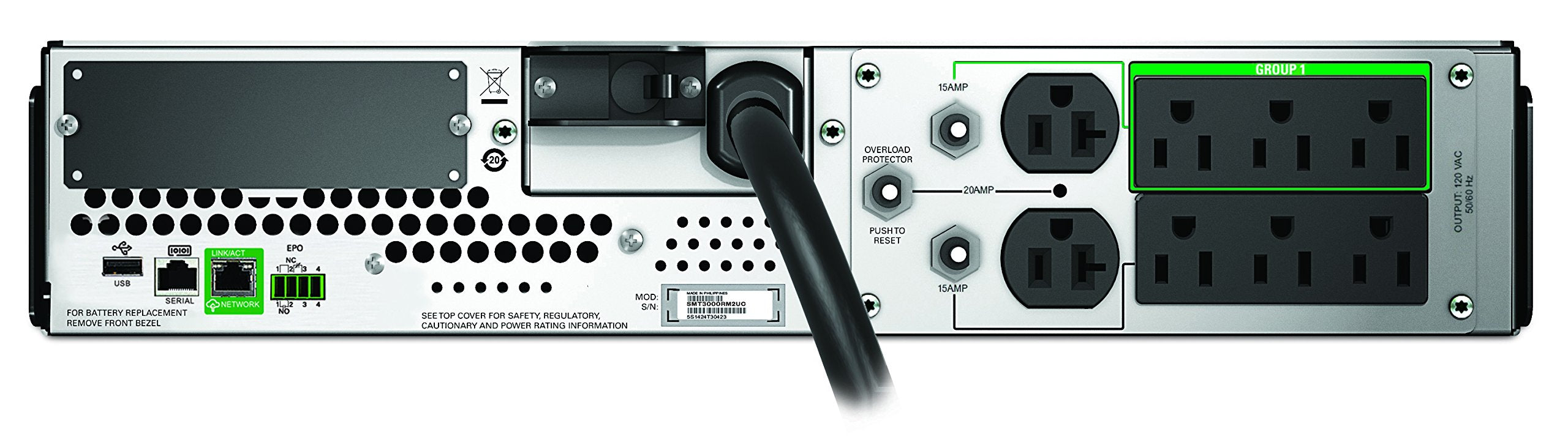 Apc 3000Va Smart Ups With Smartconnect, Smt3000Rm2Uc Rack Mount Ups Battery Backup, Sinewave, Avr, 120V, Line Interactive Uninte