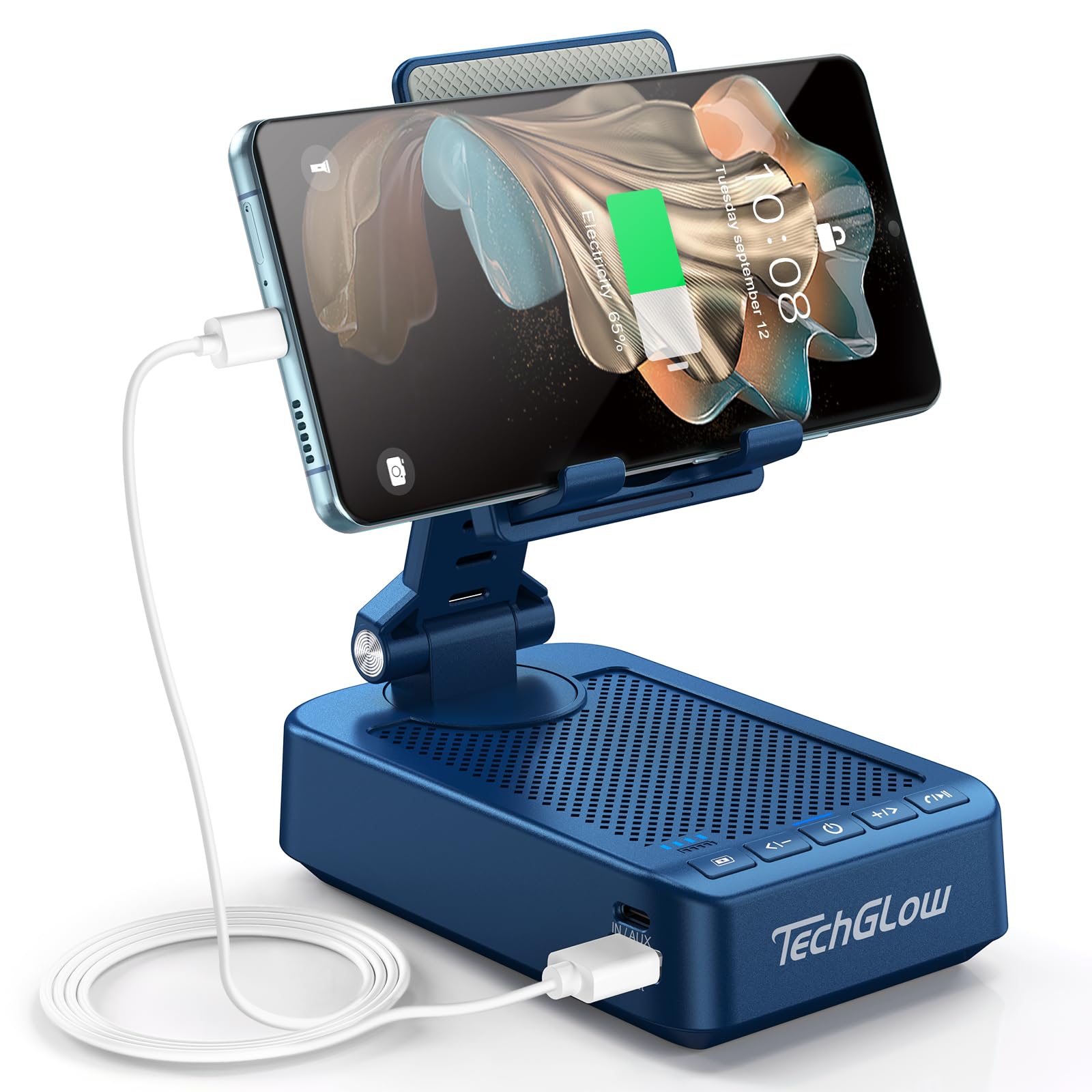 TechGlow Gifts for Men Women Foldable Cellphone Stand with Bluetooth Speaker and Charging Function 360 Rotatable Phone Stand Bir