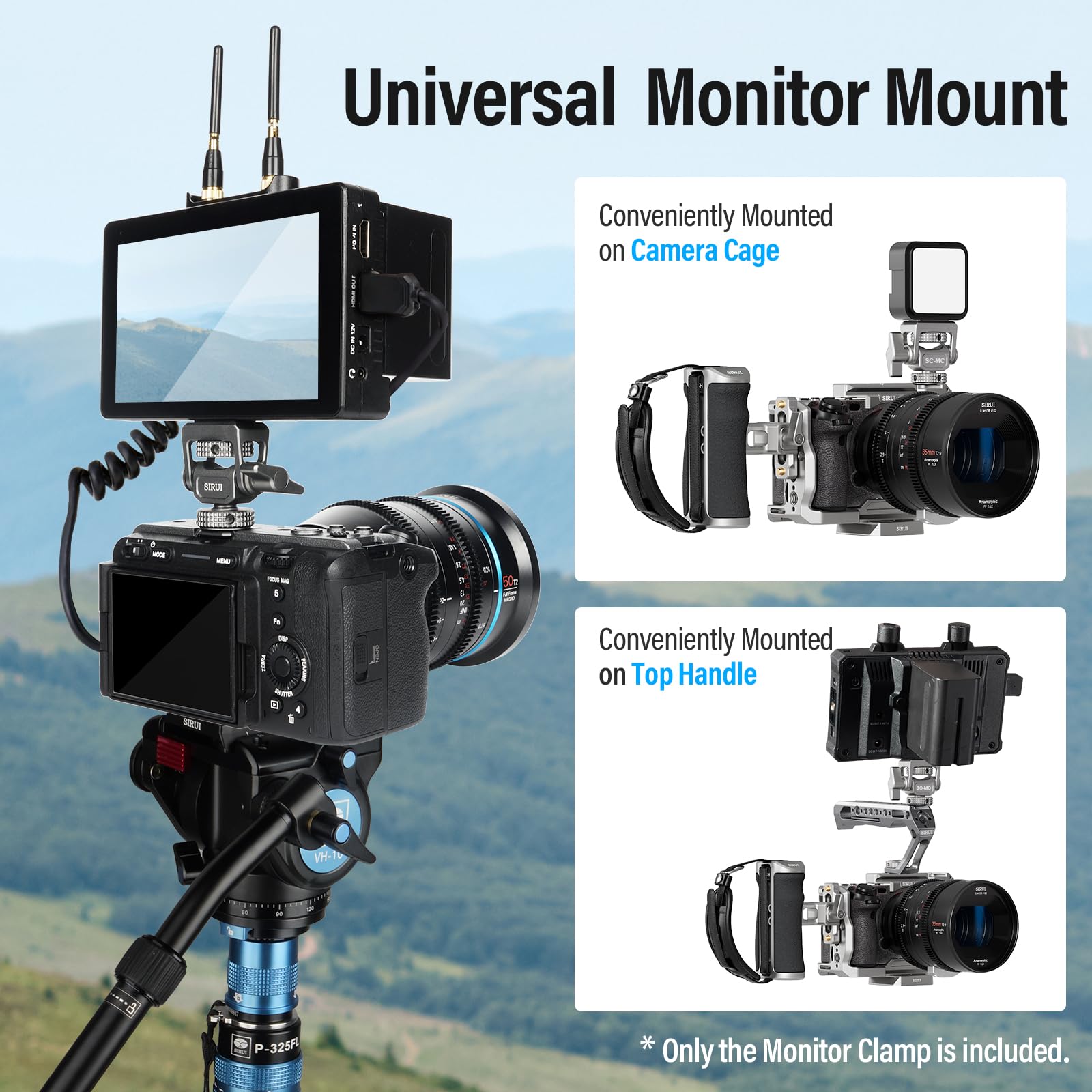 Sirui Camera Monitor Mount With Cold Shoe, Swivel 360And Tilt 180Adjustable Dslr Field Monitor Mount, Compatible With 5'' And 7'