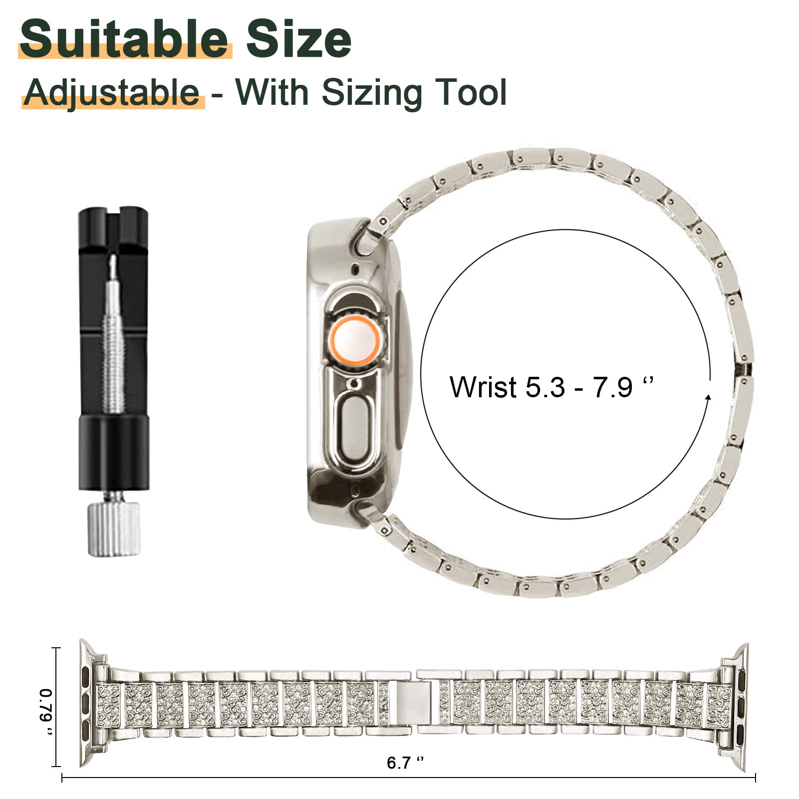 Mosonio Compatible With Apple Watch Band Ultra 2/ Ultra 49Mm With Case Women, Jewelry Replacement Metal Wristband With 2P Pc Pro