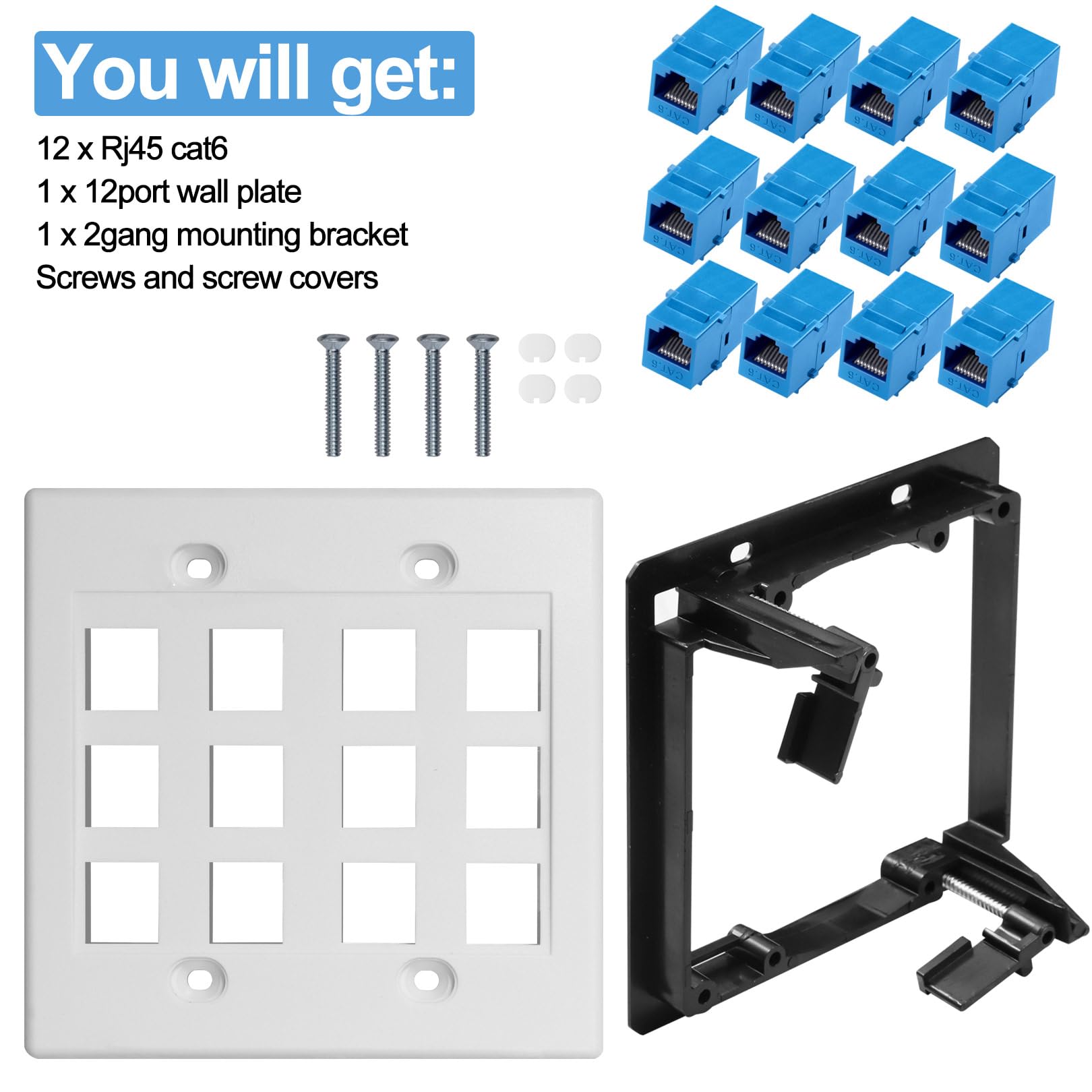 12 Port Ethernet Wall Plate Cat6 Jack Rj45 Keystone Cables Inline Coupler Wires Connector Date Box Cover With 2 Gang Low Voltage