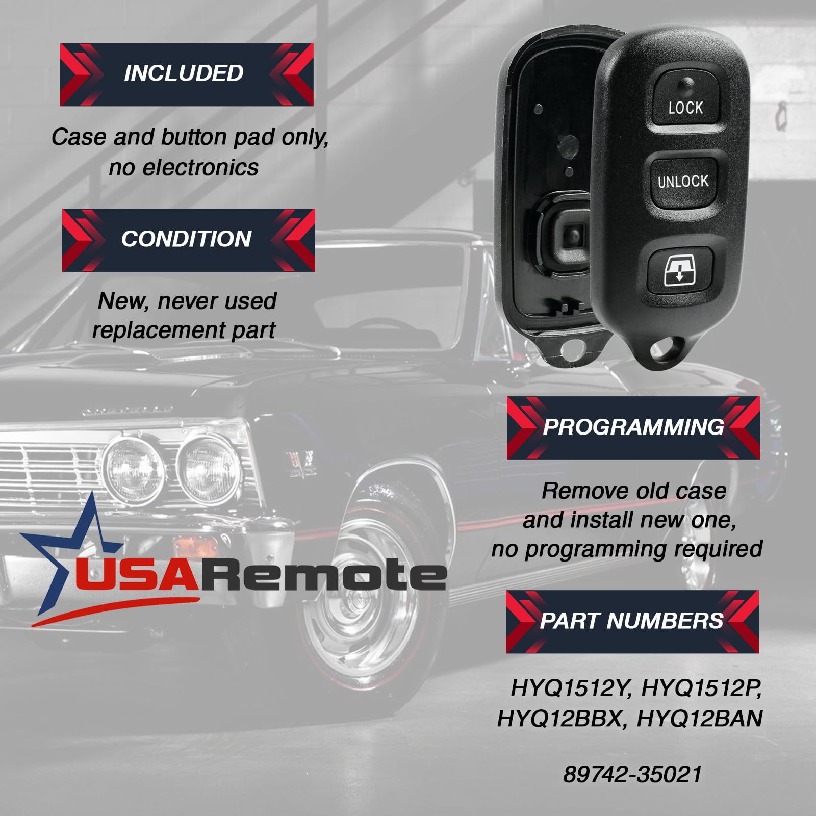 Key Fob Keyless Entry Remote Shell Case & Pad Fits Toyota 1999 2009 4Runner / 2001 2008 Sequoia