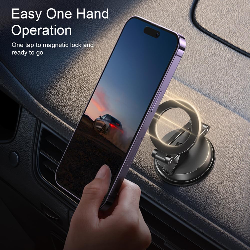 Creadream Magnetic Phone Holder For Car, Vacuum Suction Cup Magsafe Car Mount For Dashboard Windshield Vent, Car Phone Mount Com