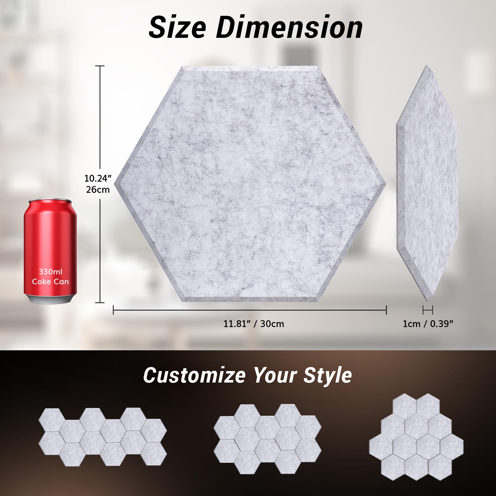 18 Pack Hexagon Acoustic Panels, Tonor 12 X 10 X 0.4  High Density Sound Proof Panels For Walls, Sound Dampening Insulation Trea