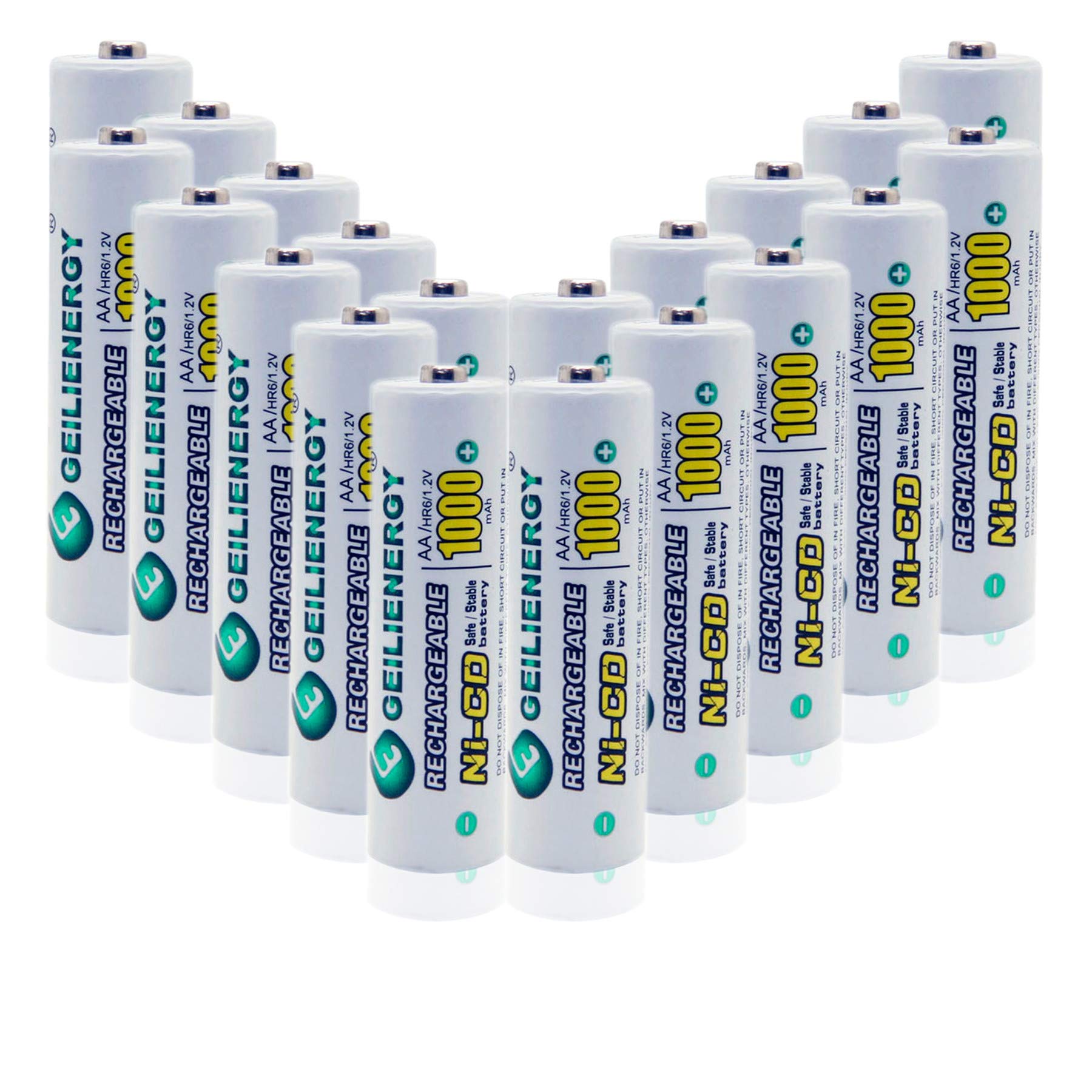 Geilienergy Solar Light Aa Ni Cd 1000Mah Rechargable Batteries,Aa Rechargeable Batteries For Solar Lights Solar Lamp(Pack Of 20)