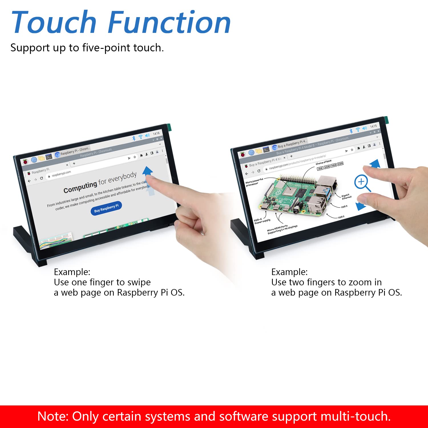 Freenove 7 Inch Touchscreen Monitor For Raspberry Pi 5 4 B 3 B+ A+, 800X480 Pixel Ips Display, 5 Point Touch Capacitive Screen,