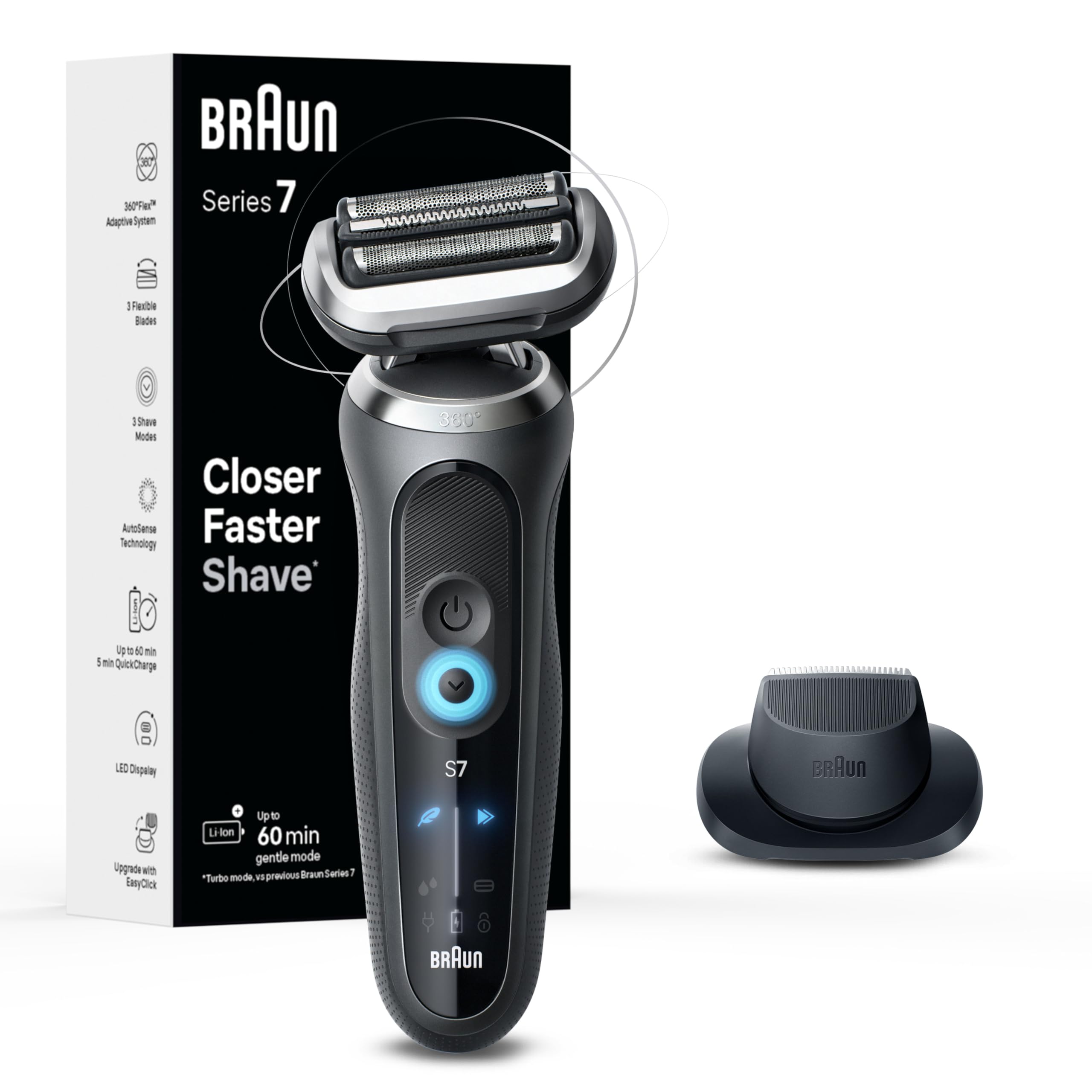 Braun Electric Shaver For Men, Series 7 7120S, Wet & Dry Shave, Turbo & Gentle Shaving Modes, Waterproof Foil Shaver, With Preci