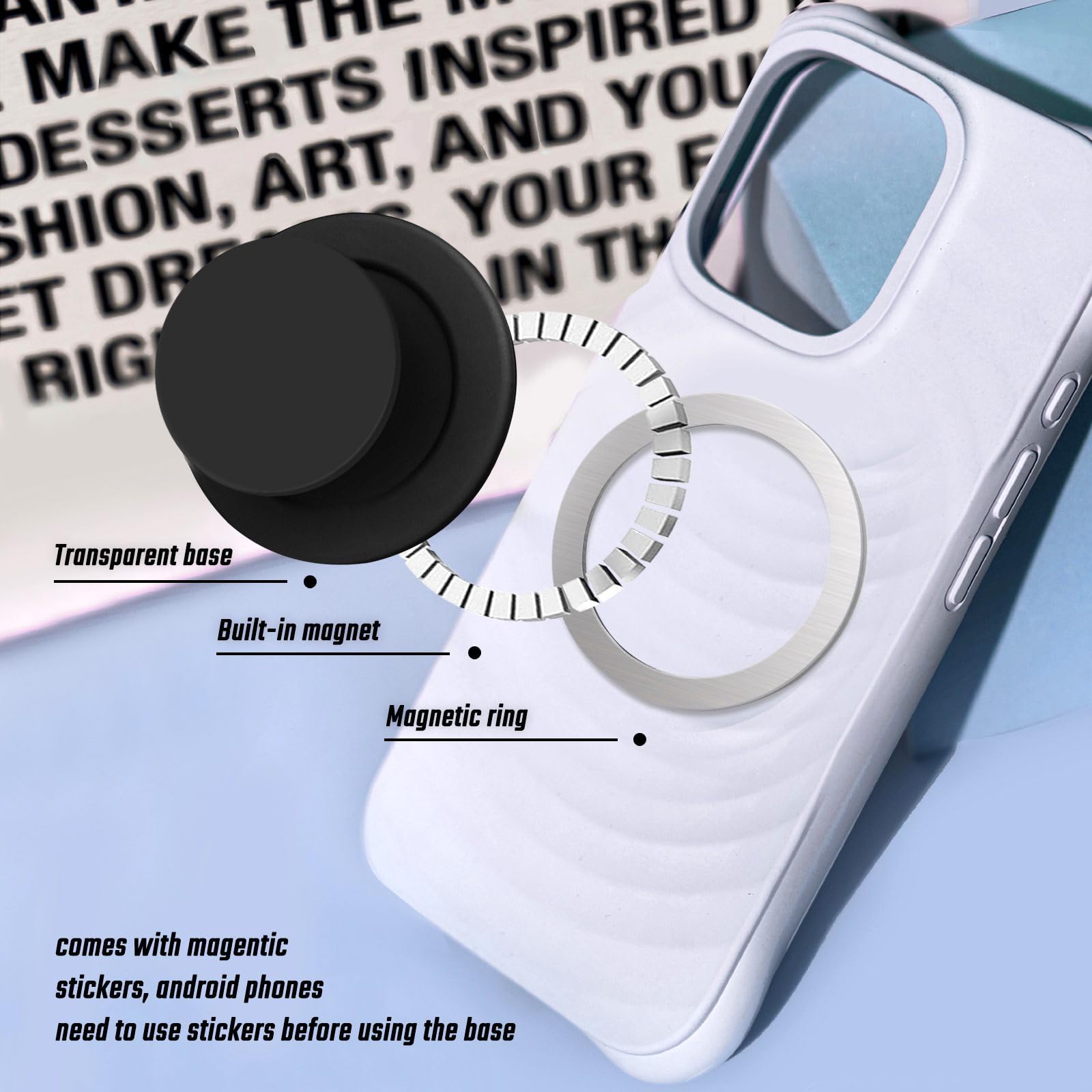 Ttangrip Compatible With Magsafe Magnetic Black Collapsible Mobile Phone Grip Stand Holder For Smartphone Tablet Cell Phone Acce