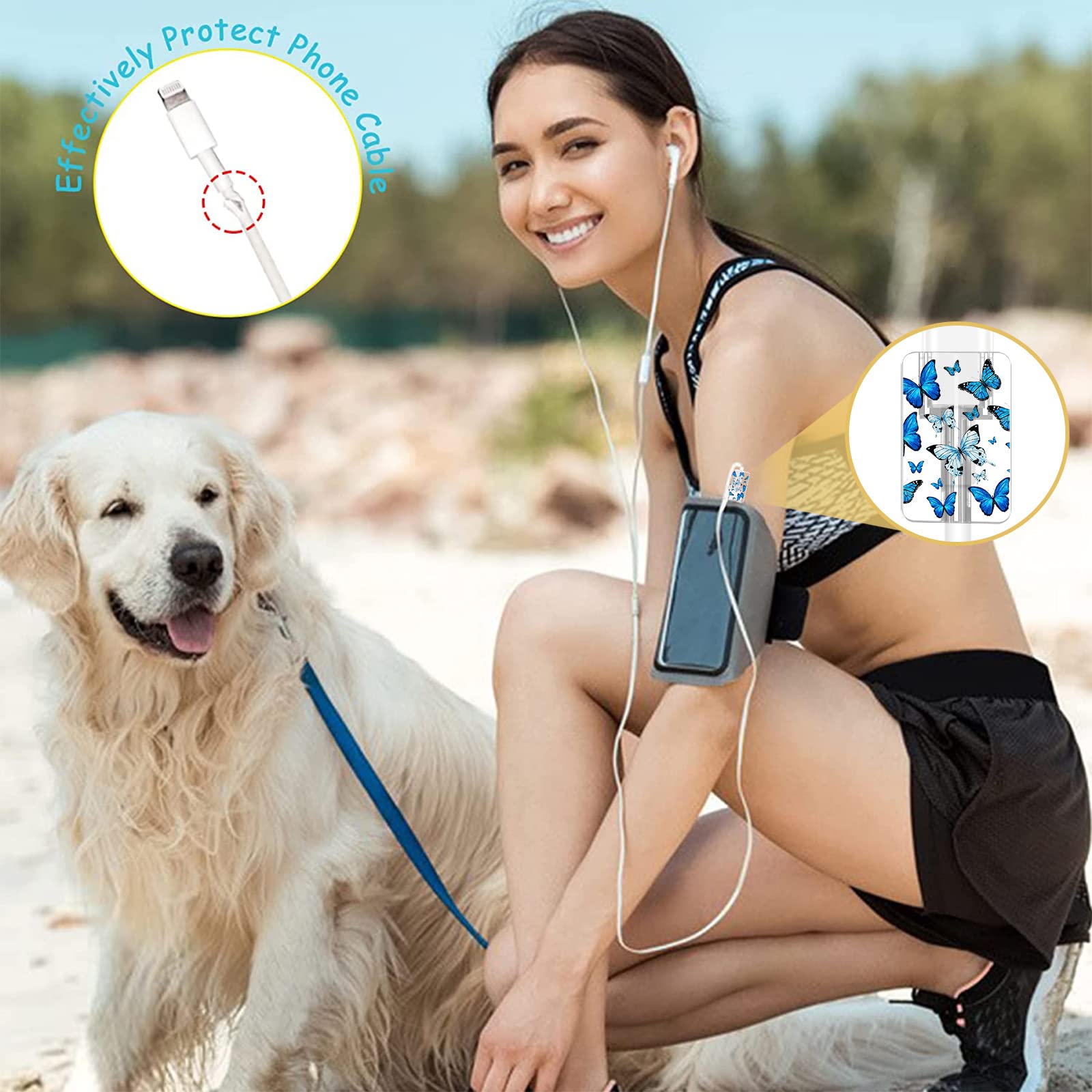 Cute Protectors Cable Protector For Iphone Charger Case Cover Pretty Elegant Blue Butterflies Pattern Unique Design Data Cable P