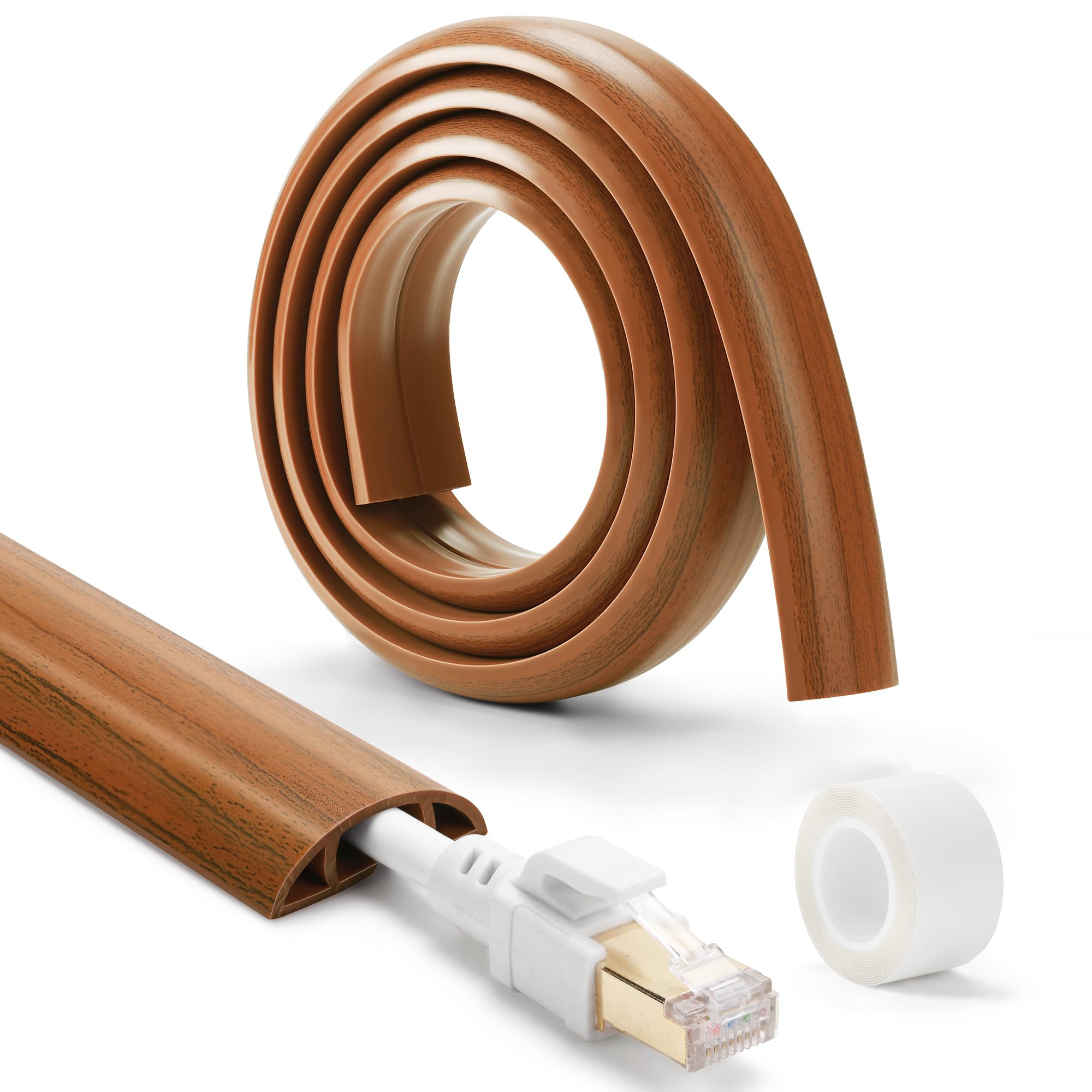 ZhiYo Floor Cord Cover Cable Hider for Single Cord - Walnut Wood PVC 4ft (Inner W0.47"xH0.28")