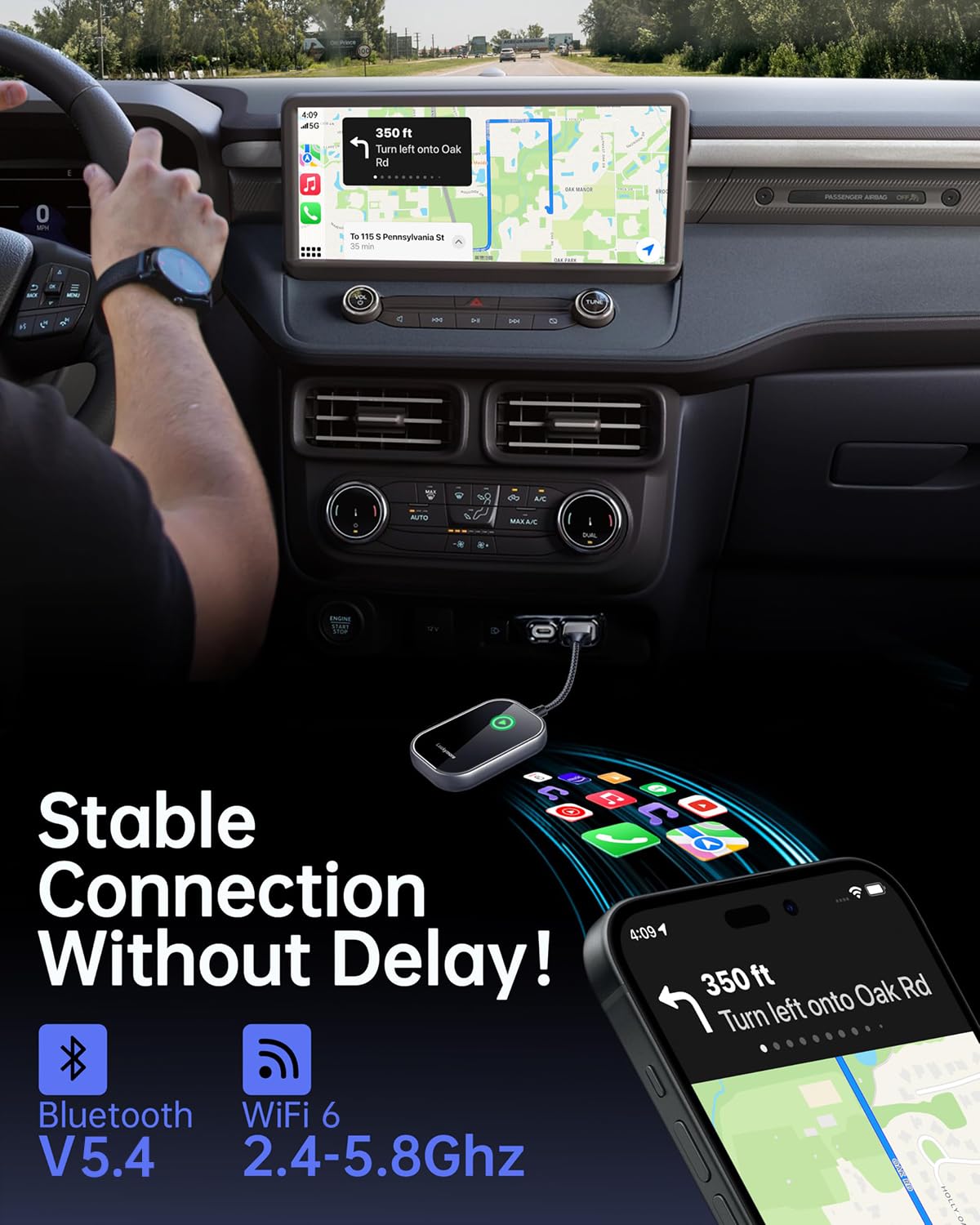 Luckymore Wireless Carplay Adapter, Converts Wired To Wireless Carplay Dongle For Wireless Control Plug & Play Carplay Fit For C