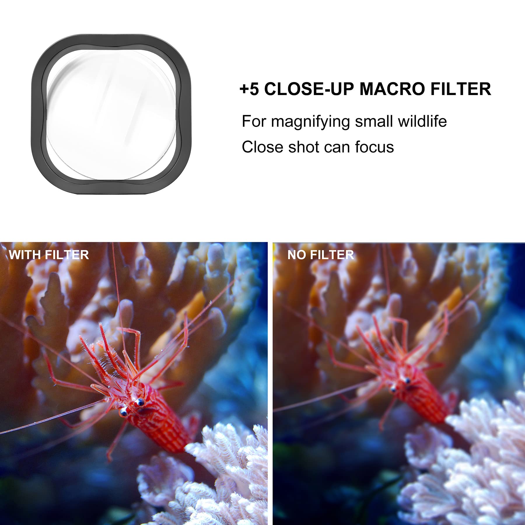 GEPULY Waterproof Case for GoPro Hero 8 Black with 60M Dive Housing & 4-Pack Filters - Plastic, Includes Red, Light Red, Magenta Filters