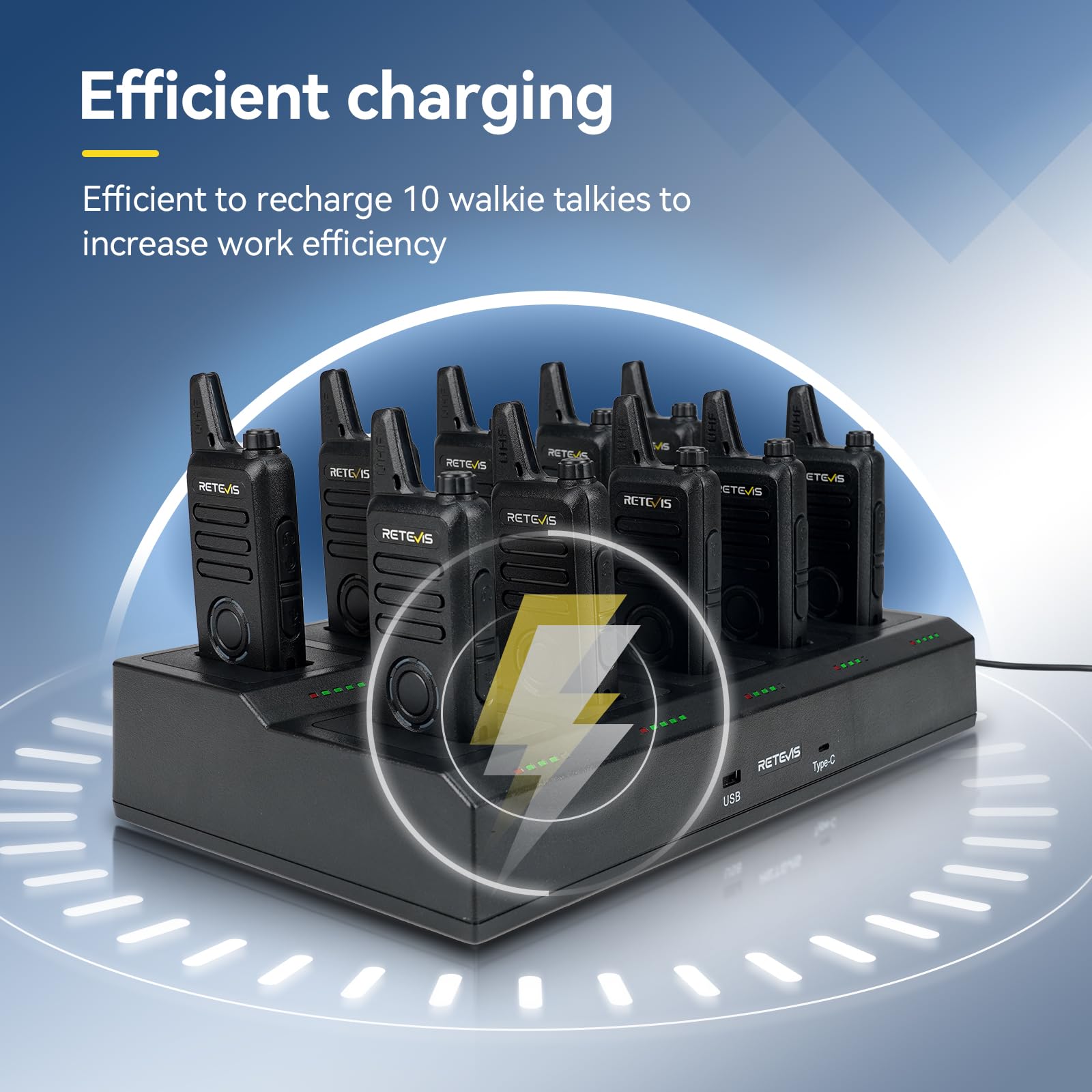 Retevis Rt22S Walkie Talkies For Adults,Portable Frs Two Way Radios(10 Pack) With 10 Way Multi Gang Charger, Handheld 2 Way Radio Rechargeable,Charging Progress Visible For Business Warehouse School