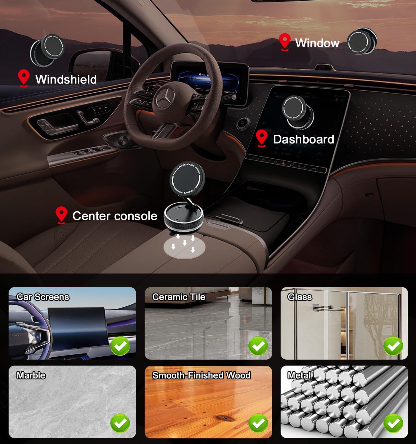 Car Upgraded Mount For Magsafe, [Strongest Suction & 2500Gf Strongest Magnetic] 360Adjustable Cell Phone Holder, With 2Pcs Ring-