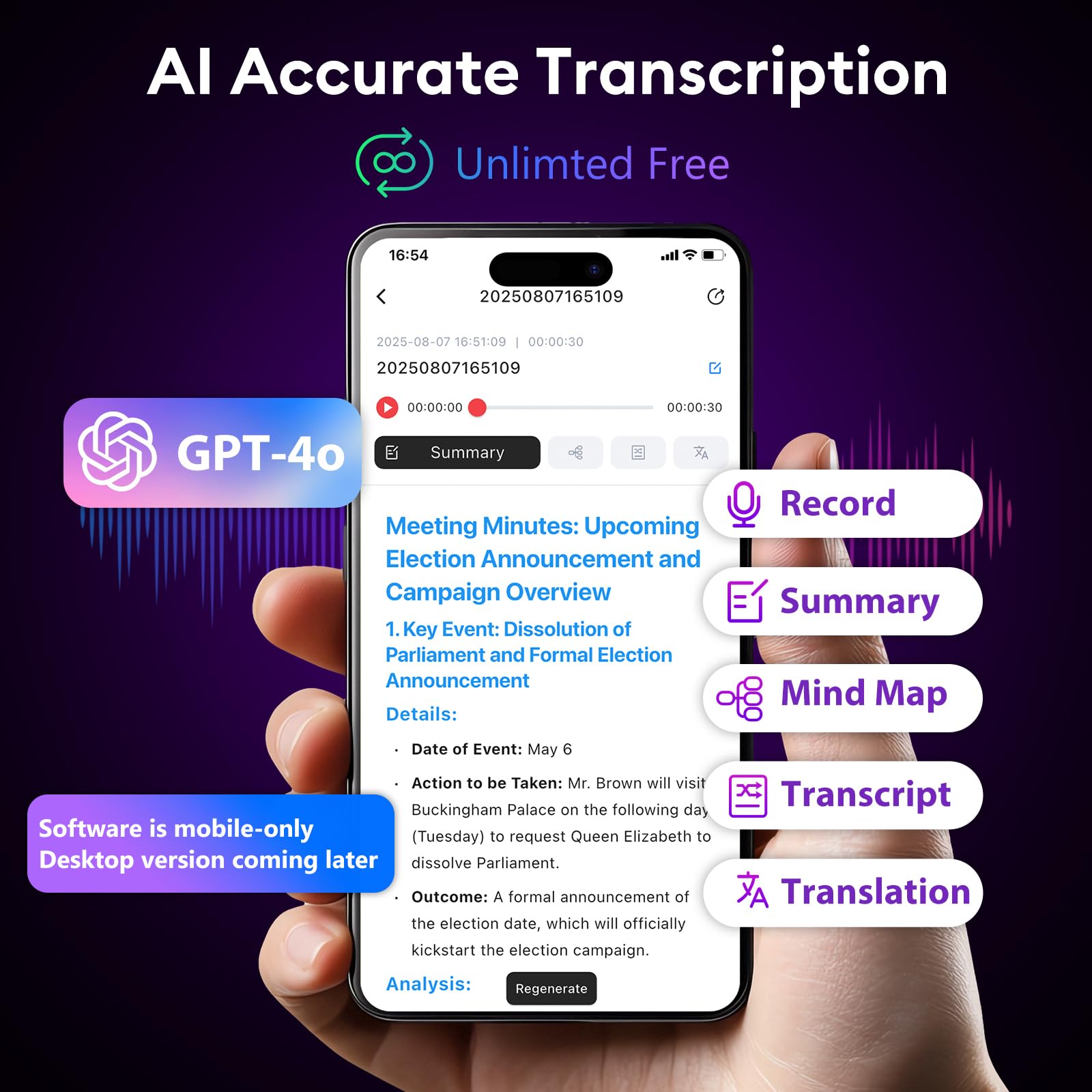 Ai Voice Recorder, Free Transcribe & Summarize With Ai Technology, Digital Voice Recorder W/Case, App Control, Support 101 Langu