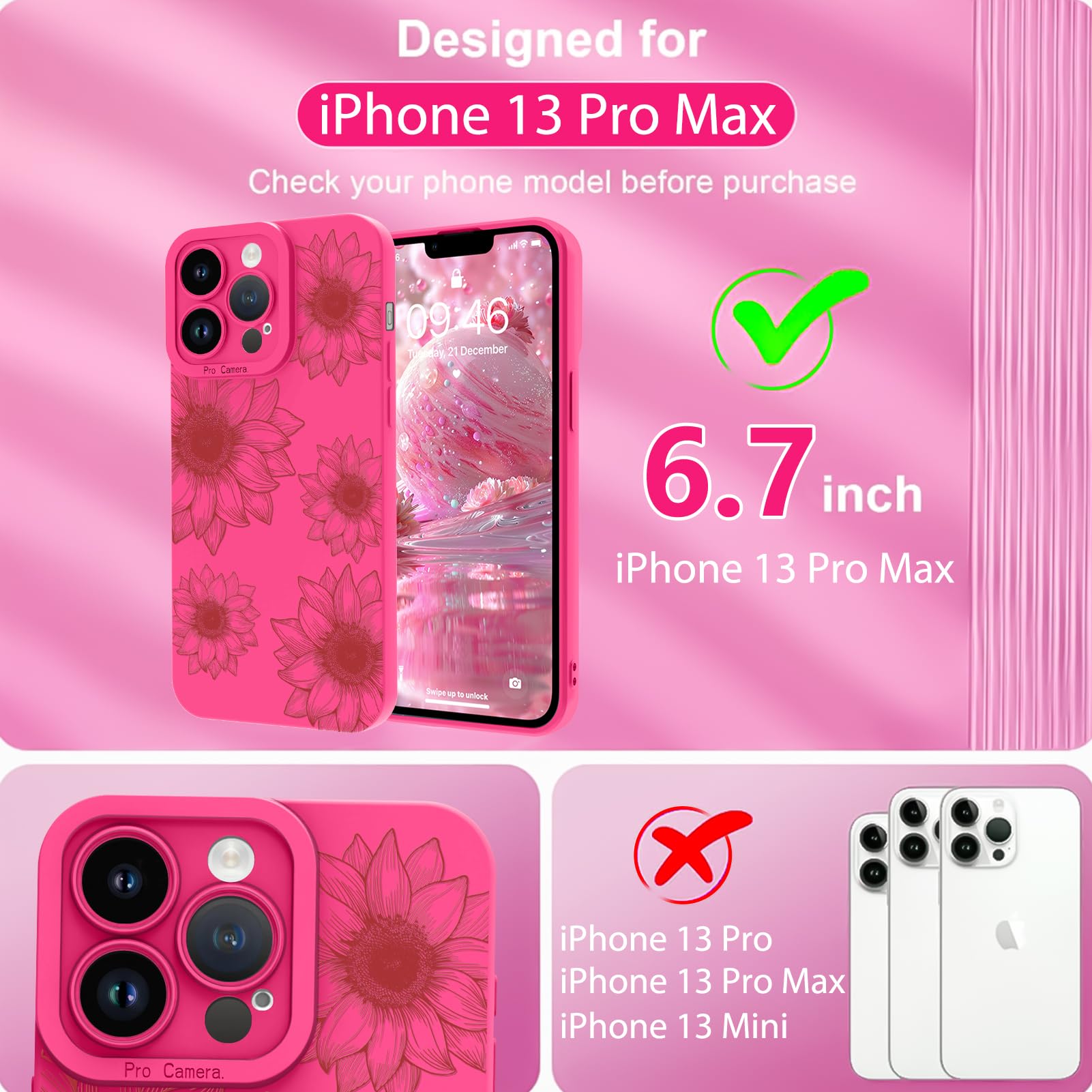 Ook Floral Case For Iphone 13 Pro Max Case, Cute Sunflower Floral Blooms Design Soft Tpu Shockproof Protective For Women Girls S