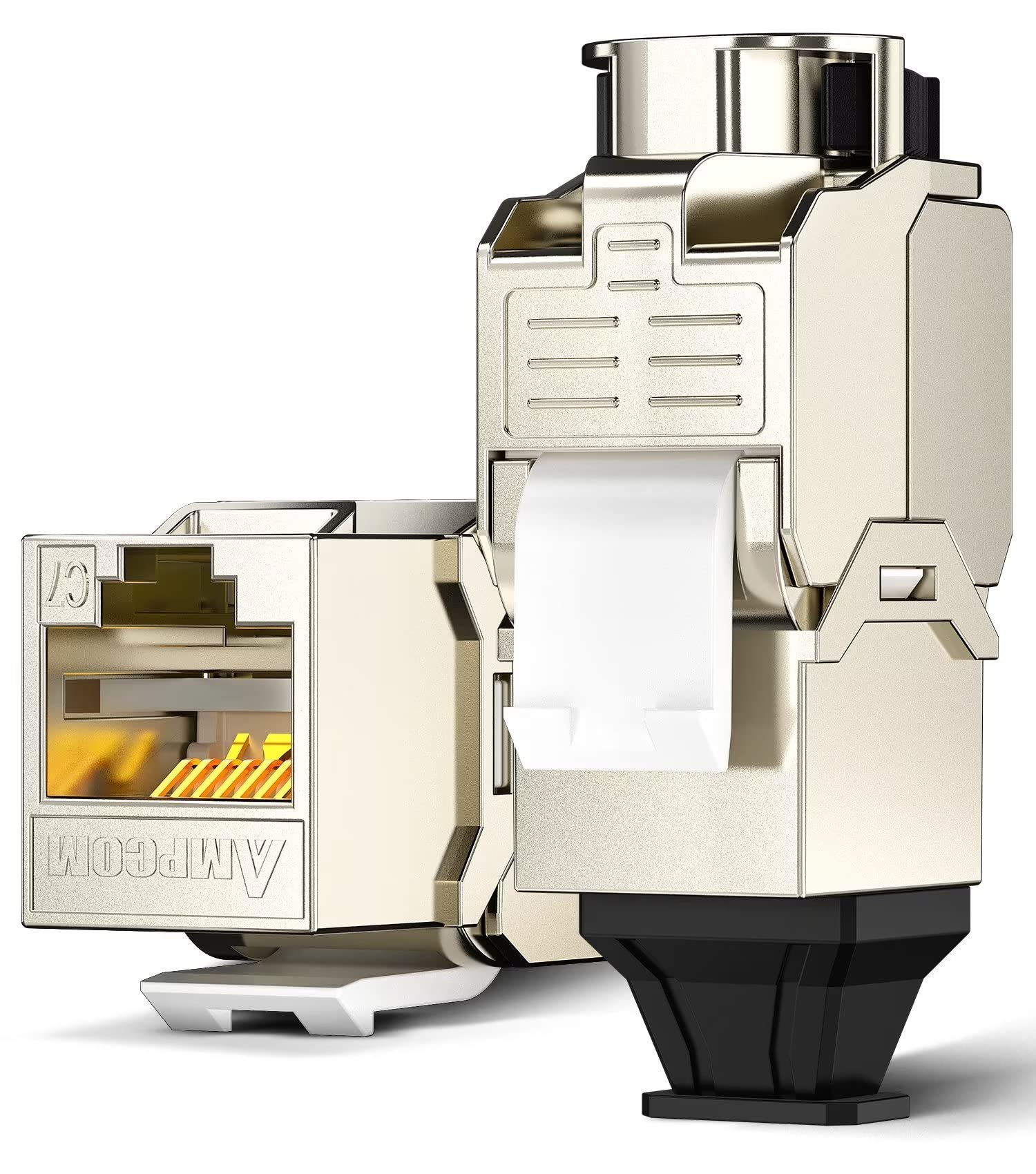 Ampcom Cat7 Keystone Jack Ratchet Zip Tie Design, 10Gbps 600Mhz Shielded Zinc Alloy Rj45 Tool Free Keystone Connector 2 Pack