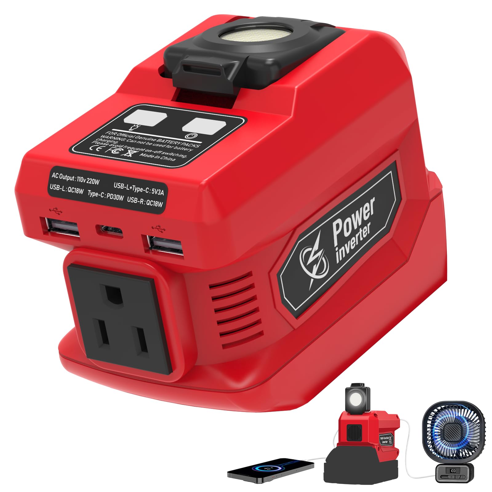Mightrench 220W Power Inverter Compatible with Milwaukee 18V Battery, DC 18V to AC 110V-120V Portable Power Generator, Inverter 