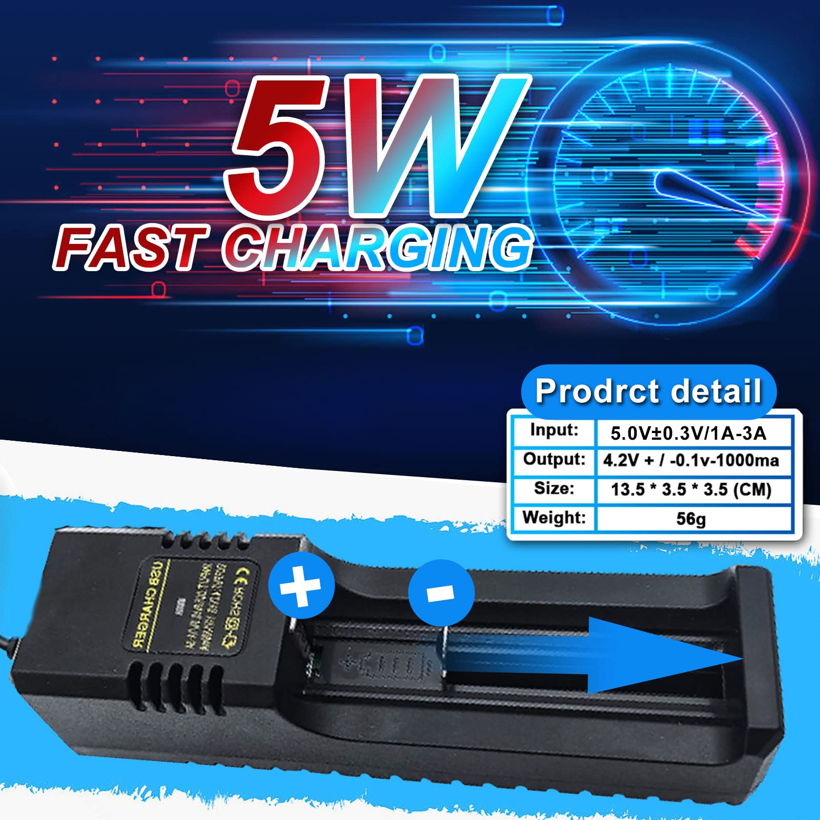 18650 Battery Charger,Single Slot Intelligent Battery Charger For 3.7V Li Ion 18650,26650,21700,18500,18350,16650 Rechargeable B