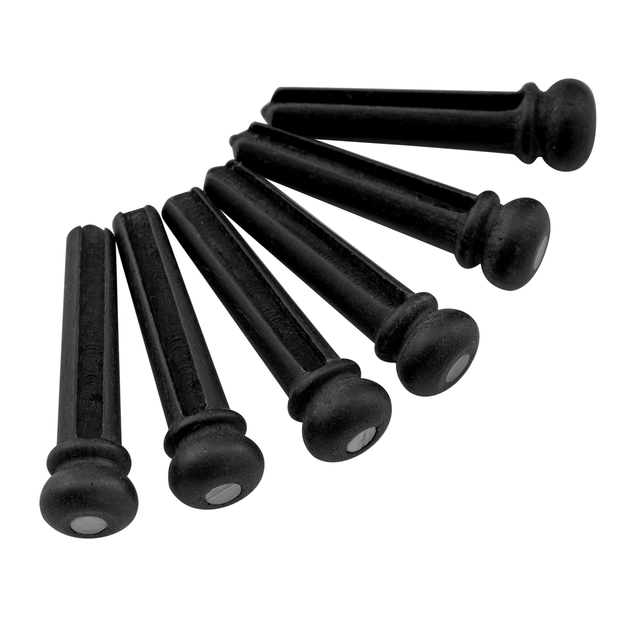 Musiclily Pro Slotted Ebony Acoustic Guitar Bridge Pins, Black With 3Mm White Pearl Shell Dot (Set Of 6)