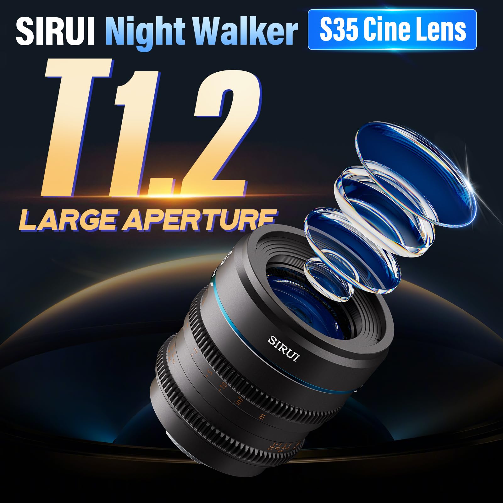 Sirui Night Walker 55Mm T1.2 S35 Cine Lens, Large Aperture Manual Focus Lens (Ms55M G, M4/3 Mount, Metal Grey)
