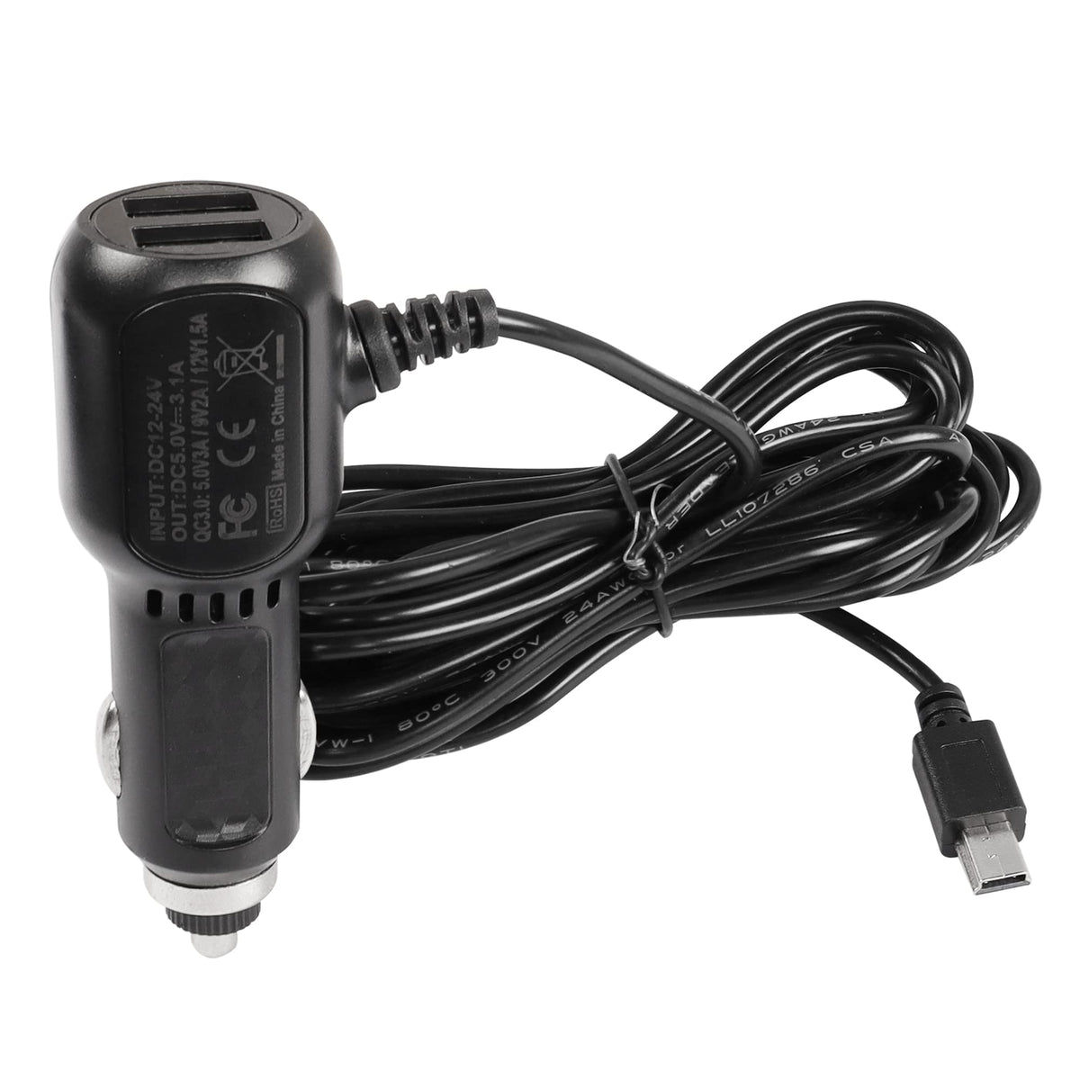 Meiriyfa Dash Cam Power Cable, Dash Cam Charger Mini Usb, Qc3.0 Fast Vehicle Car Charger With Dual Usb Ports For Various Models