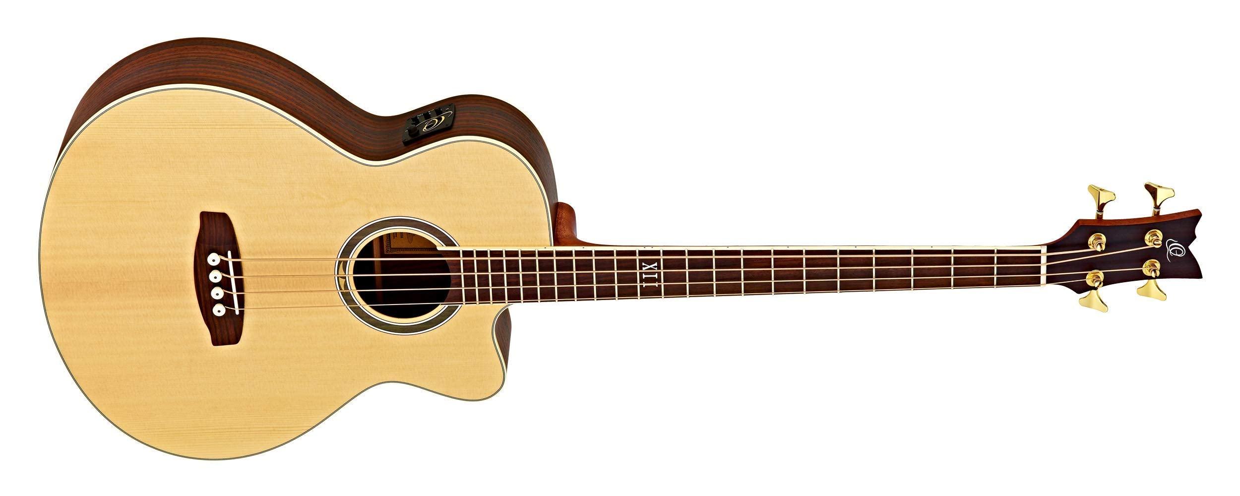 Ortega Guitars 4 String Deep Series Medium Scale Solid Top Acoustic-Electric Bass, Right (D558-4)