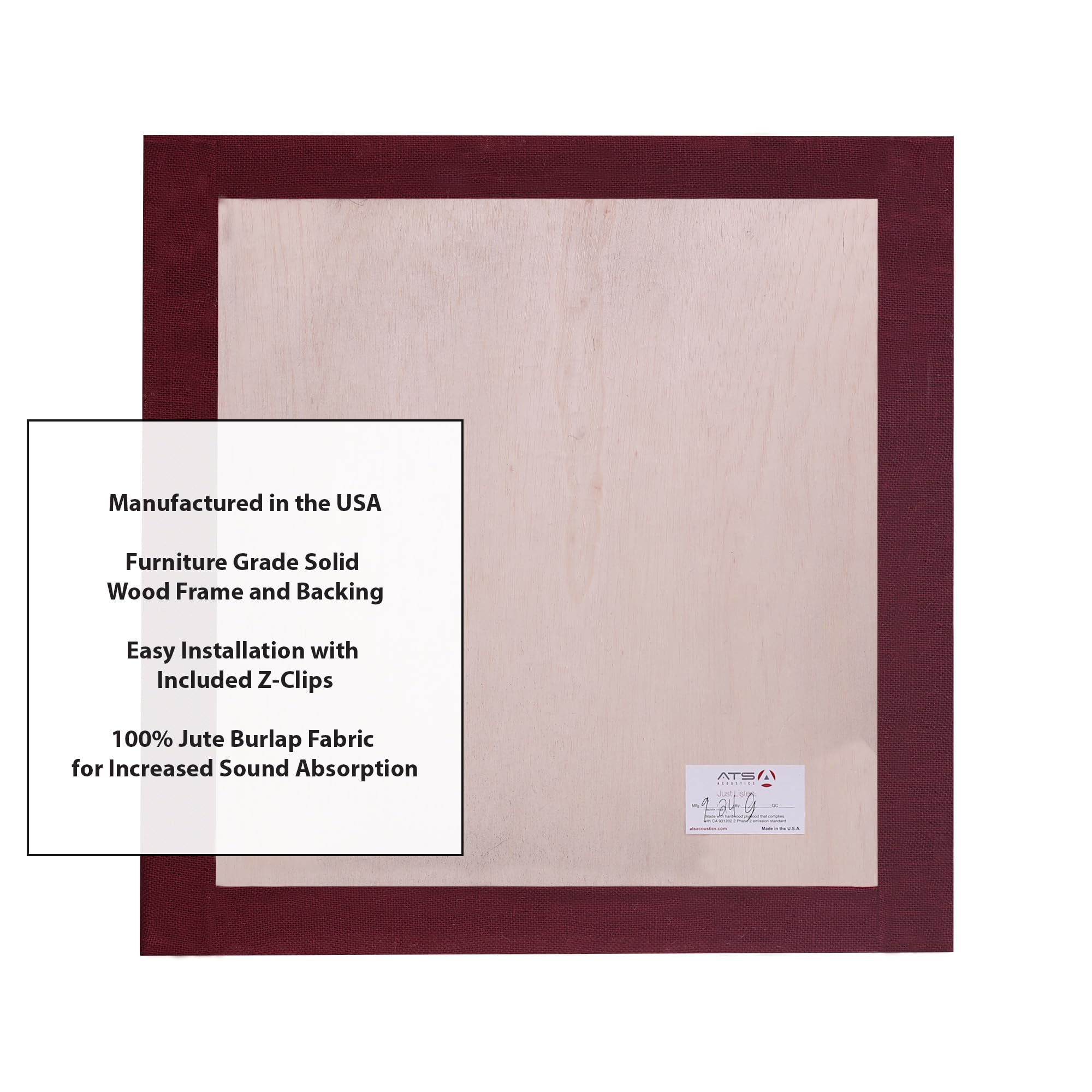 Ats Acoustic Panel 24X24X2 Inches, Beveled Edge, In Burgundy