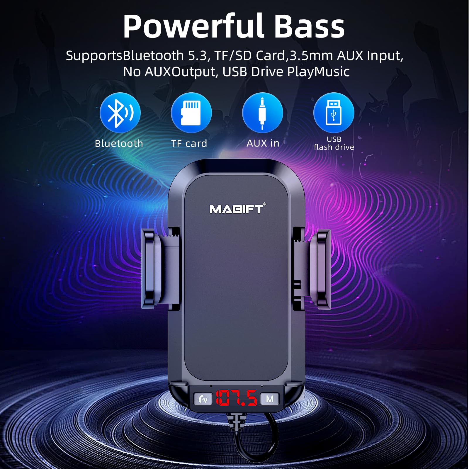 54W Bluetooth 5.3 Fm Transmitter Car Adapter With Phone Holder 3 In 1, Hifi Bass Sound, Hands Free Calling, 36W Pd, Qc 18W Suppo