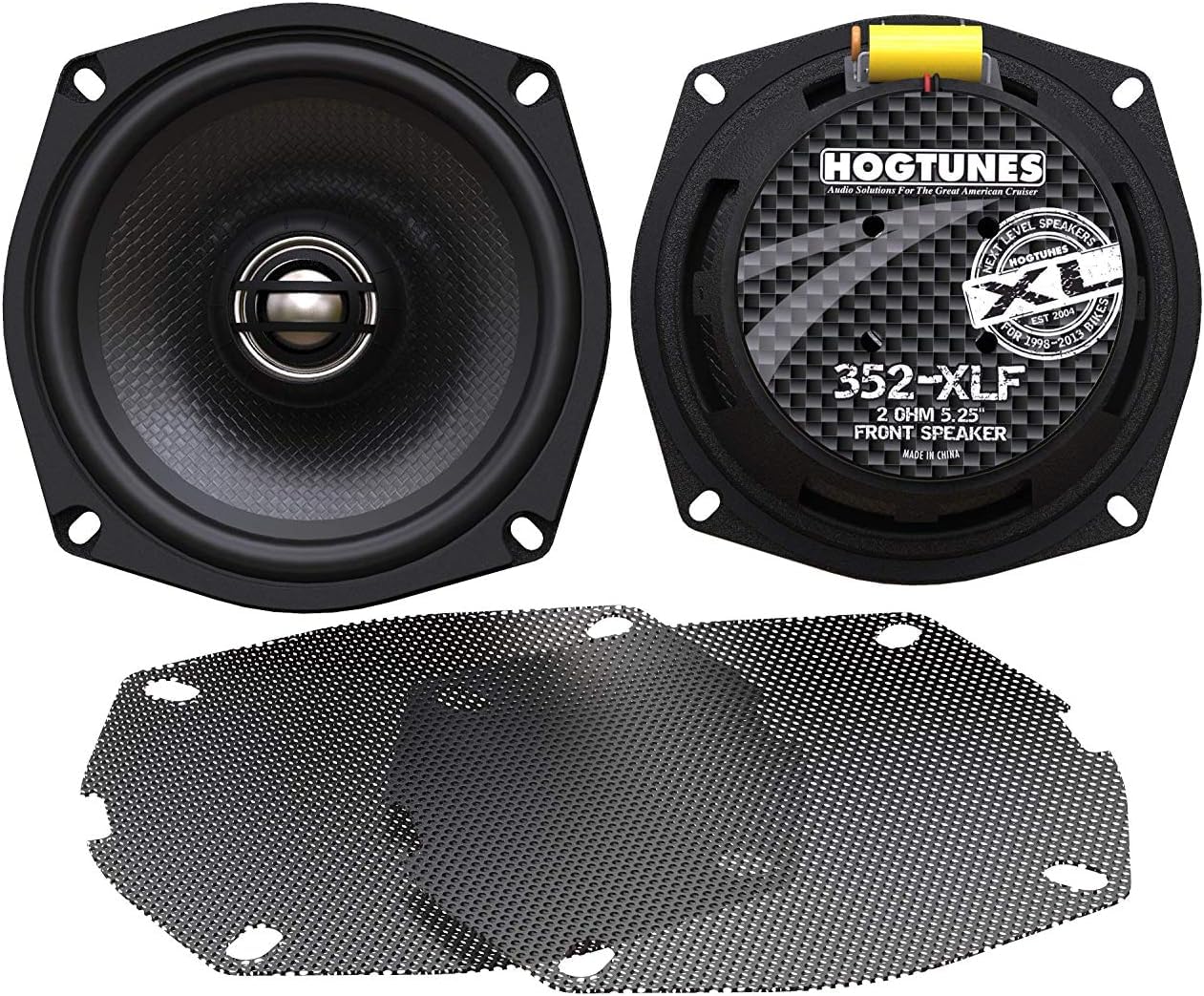 Hogtunes 352 Xlf High Performance Xl Series 5.25' Front Speakers With Grills (2 Pack), Fits 1998 2013 Harley Davidson Motorcycles