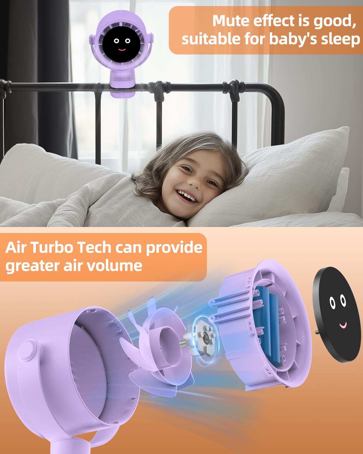 Akejrym Clip On Fan For Bed, Portable Fan For Travel, Small Powerful 5 Speed Quiet 360 Rotate, Air Turbo Tech & Digital Display,