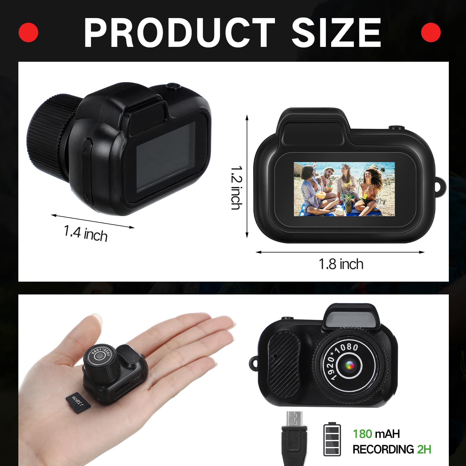 Relaxweex Mini Keychain Camera 1080P Small Retro Portable Photo Video Camera 100 Mins Battery Life Micro Video Camcorder For Tra